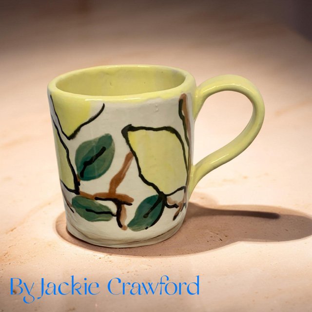 Jacki Crawford's lemon Mug at the Gallery in Clayworks, Hamilton, MT