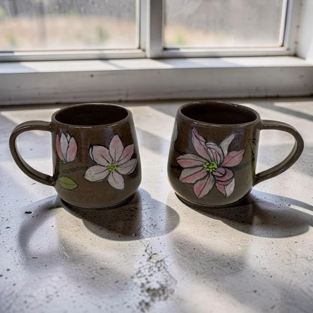 Robin Ireland mugs at the Gallery in Clayworks, Hamilton, MT