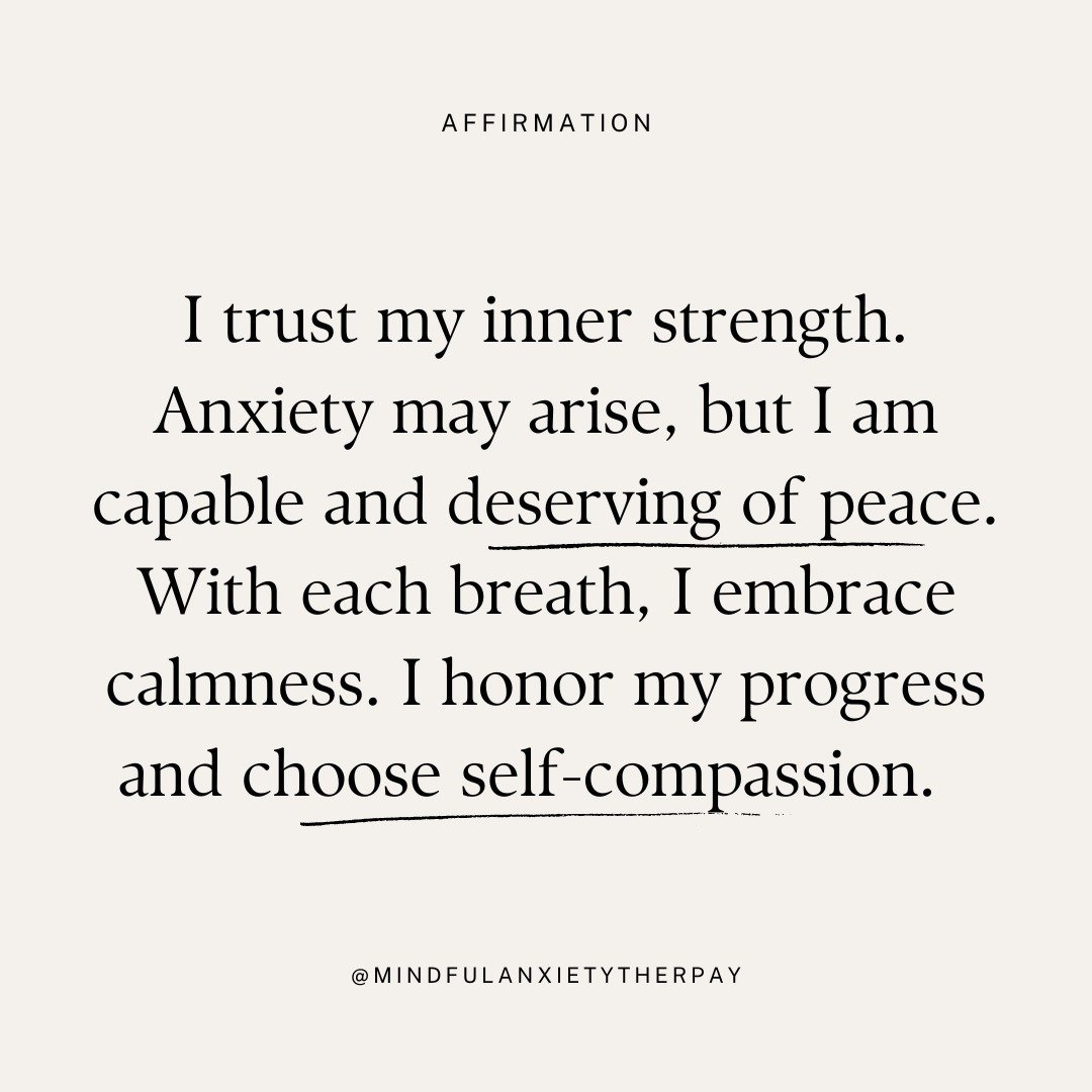 Affirmation for inner strength ✨ Amidst anxiety's challenges, trust in your resilience. Repeat this affirmation to nurture peace within. As an anxiety specialist, I'm here to support your journey. You're stronger than you know.