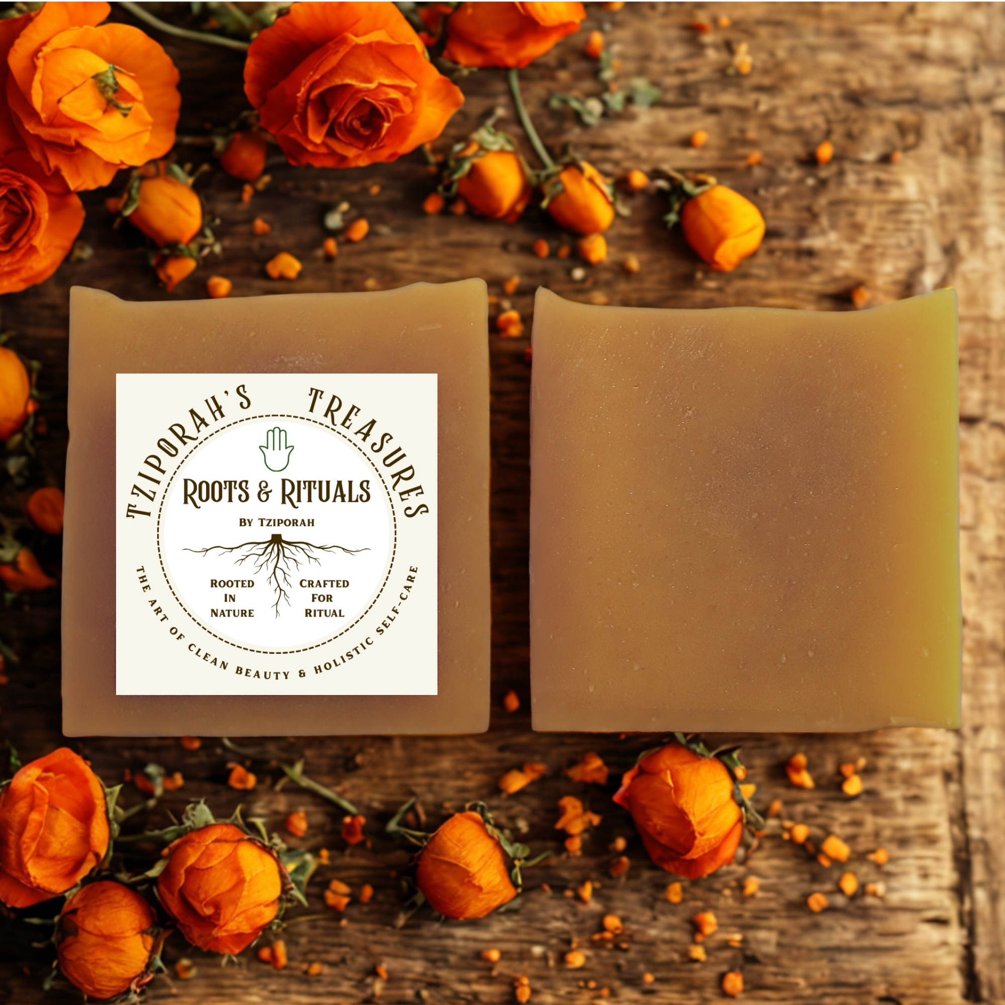 Golden Honey & Rose: Turmeric Polishing & Brightening Luxury Soap Bar | Roots & Rituals by Tziporah – Honey, Rose & Turmeric