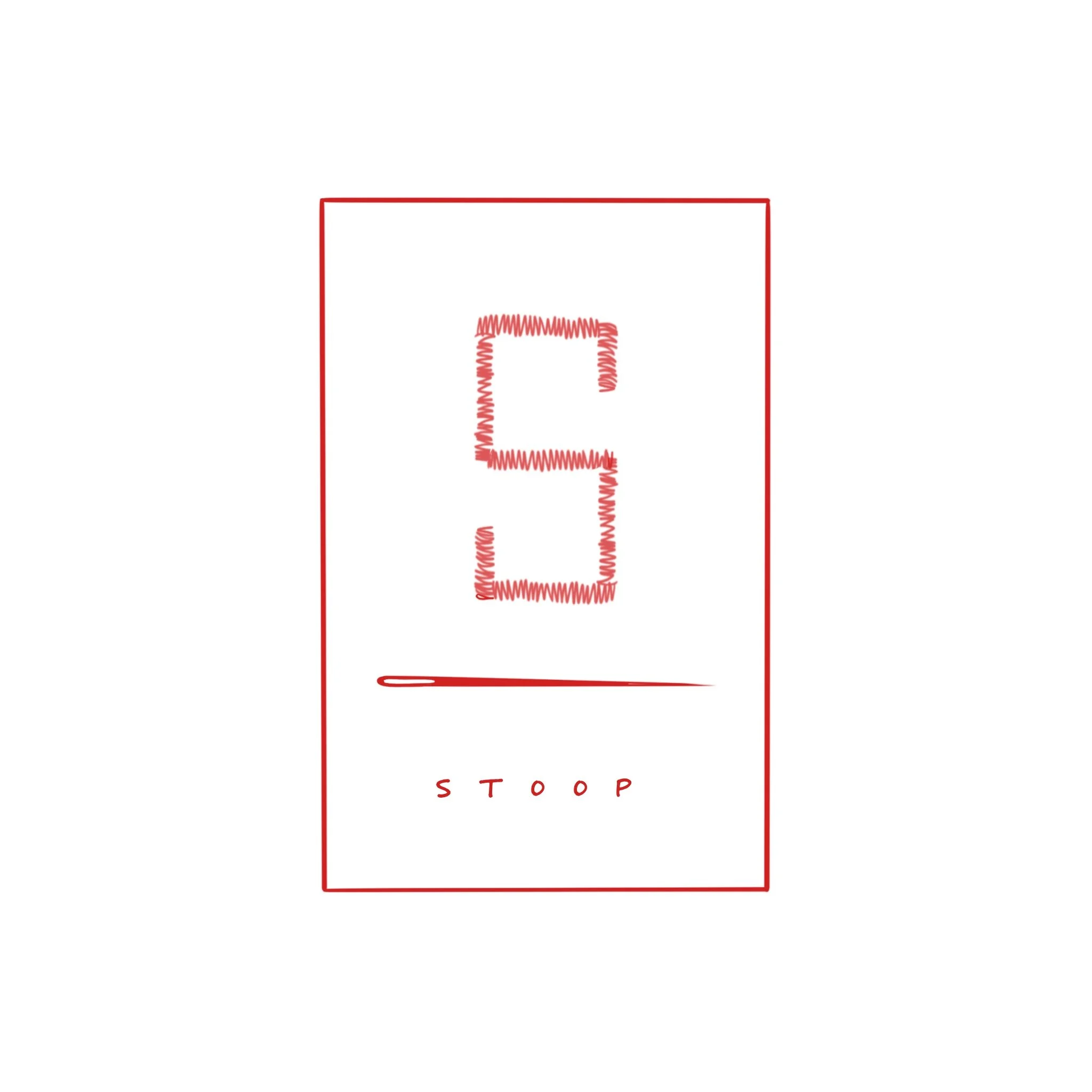 A digital illustration of a red outline of a stop sign with the word 'STOP' written in red at the bottom. Inside the sign, there is a red outline of a letter 'D' made of dashed lines.