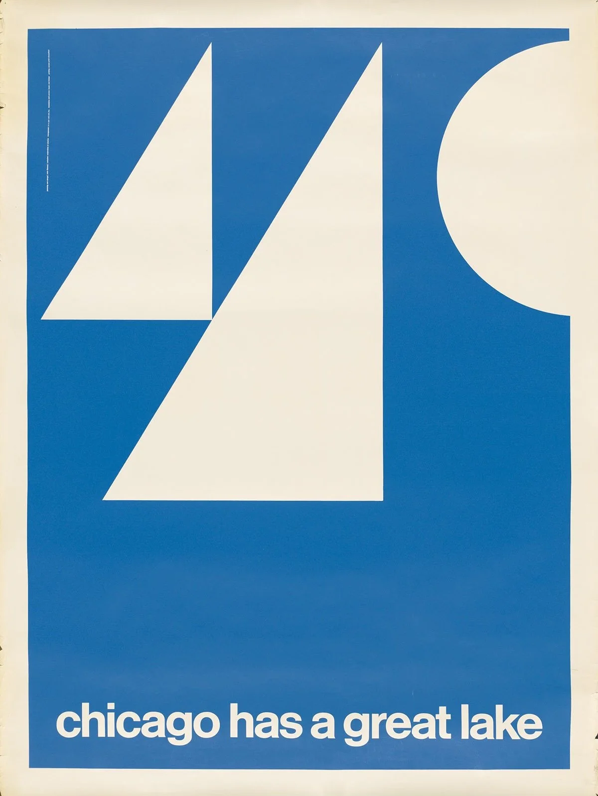 blue and white "chicago has a great lake" poster