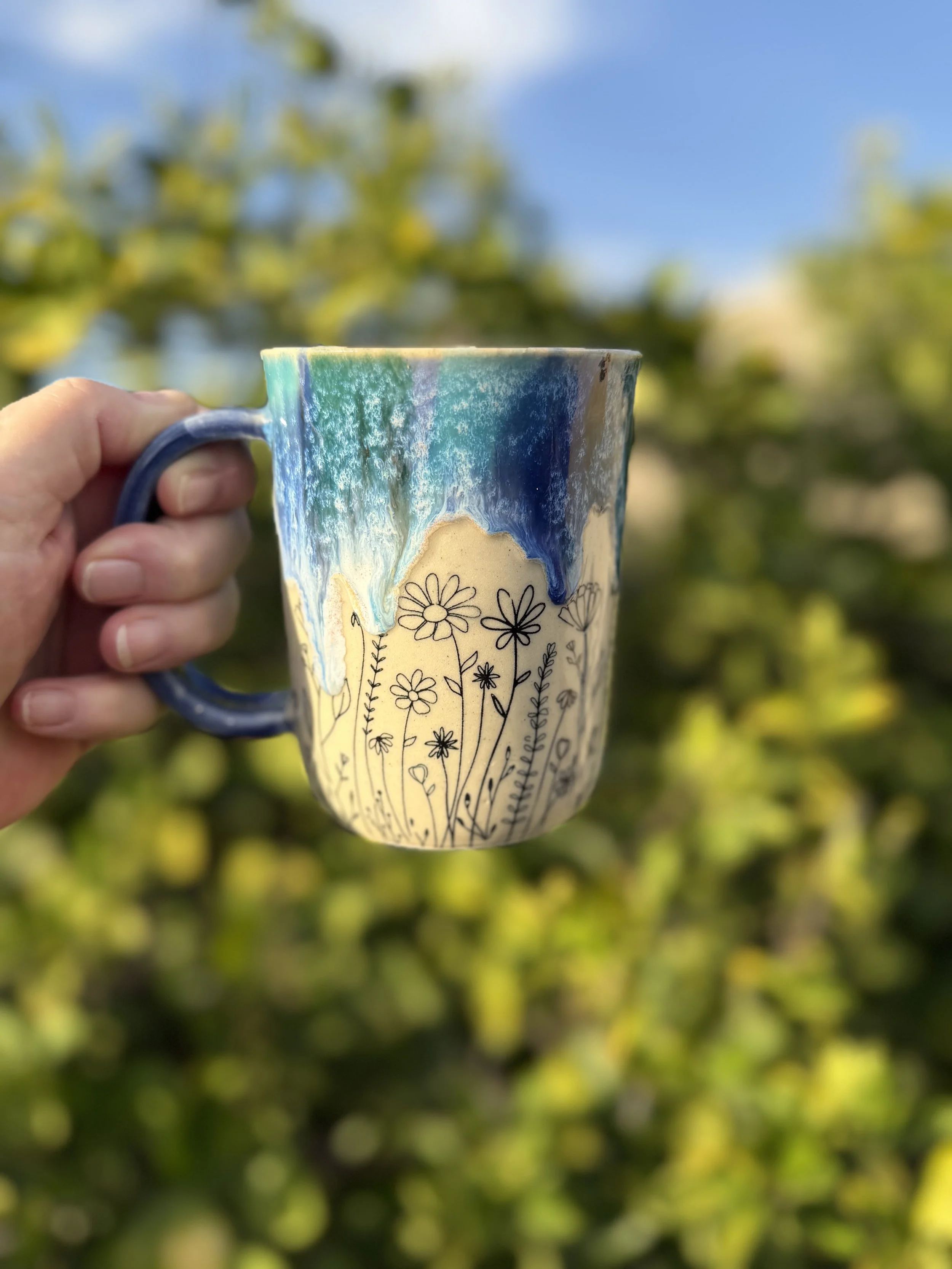 Flowers in drippy blues
