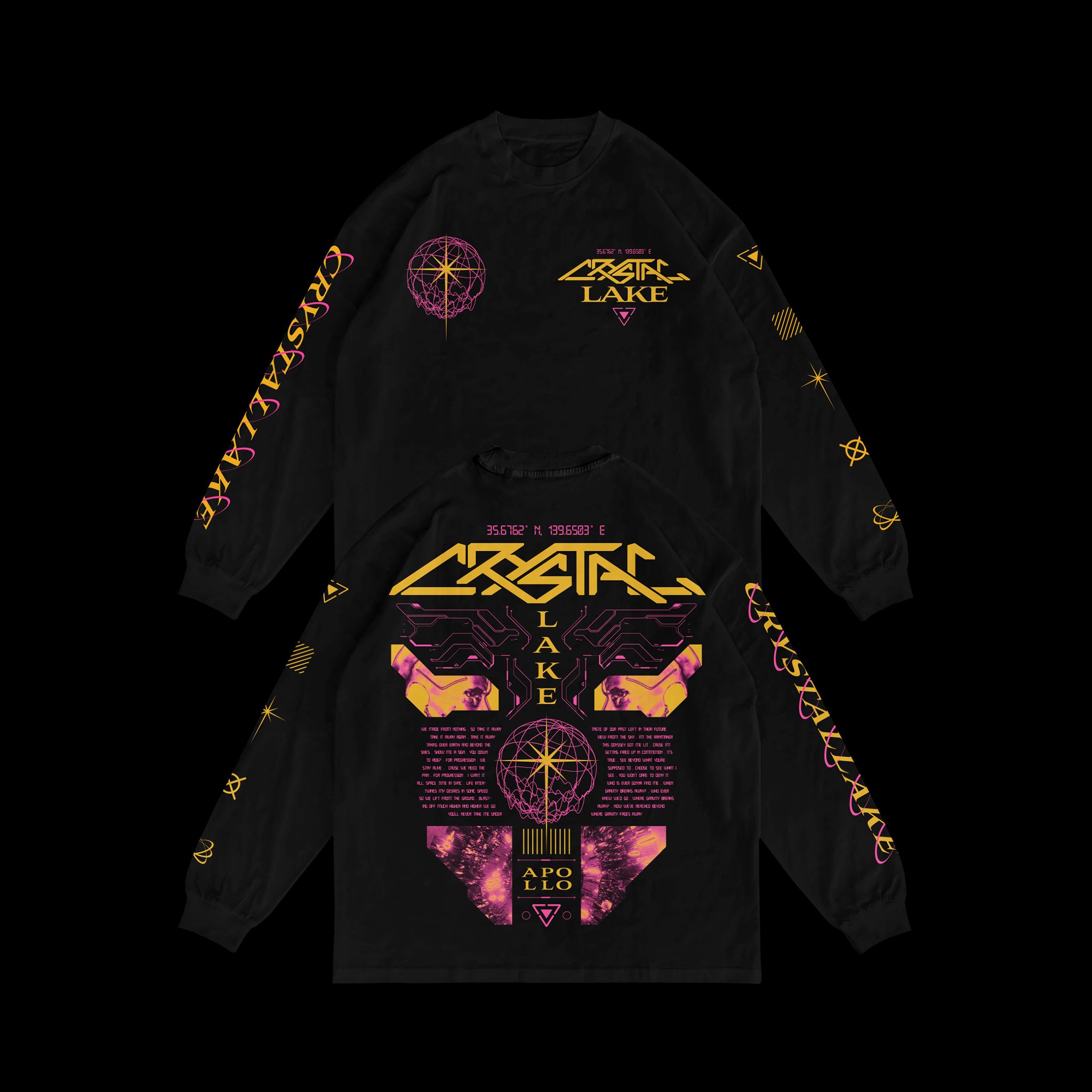 Check out this #flashbackfriday longsleeve I designed for @crystallake777 in late 2020. It was my first venture into a cyberpunk-style layout, and though I've learned a lot since then, this one still holds a special place for me. As if the layout was