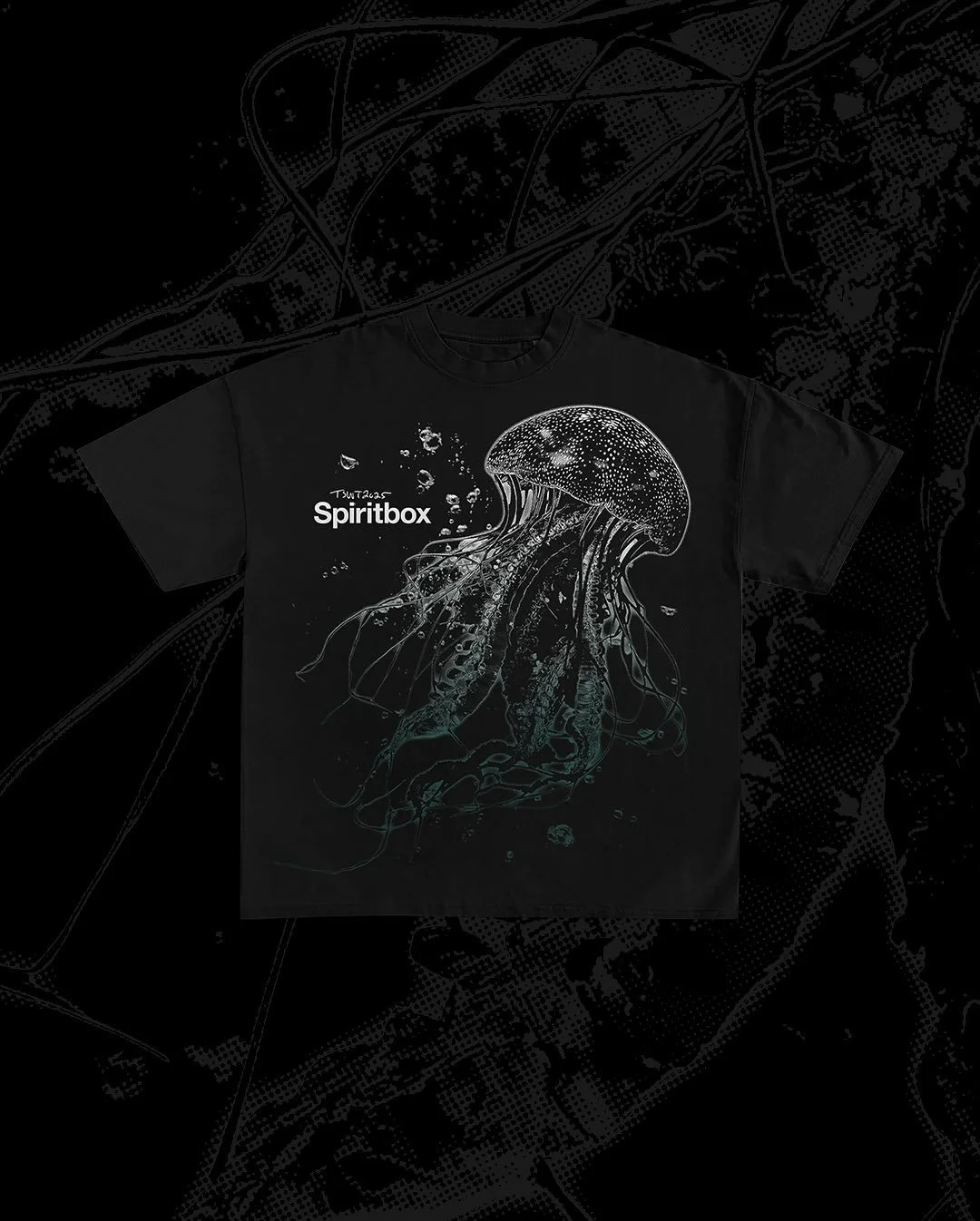The Tsunami Sea North American Tour: Part 2 kicked off this Wednesday, and I&rsquo;m excited to finally share the merch @spiritboxmusic and I have been working on. This first piece breaks the monochrome lineup with a deep green gradient across both t