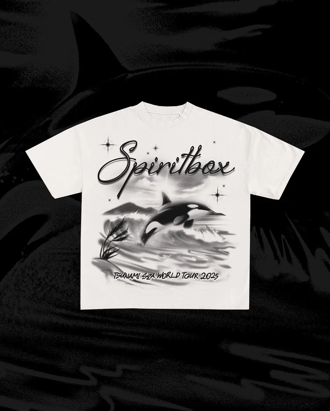 Thank you all so much for the love on my jellyfish design! The next piece in the Tsunami Sea Tour: Part 2 is my spin on a classic boardwalk-style airbrush tee, but make it @spiritboxmusic. We actually did one of these back in 2020 during the shutdown