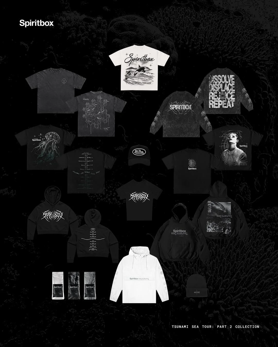 Here&rsquo;s to another #tsunamisea tour collection in the books for the legendary @spiritboxmusic. I had so much fun creating these pieces, and it genuinely warms my soul to see how much you guys enjoyed them. Exclusively available on the Tsunami Se