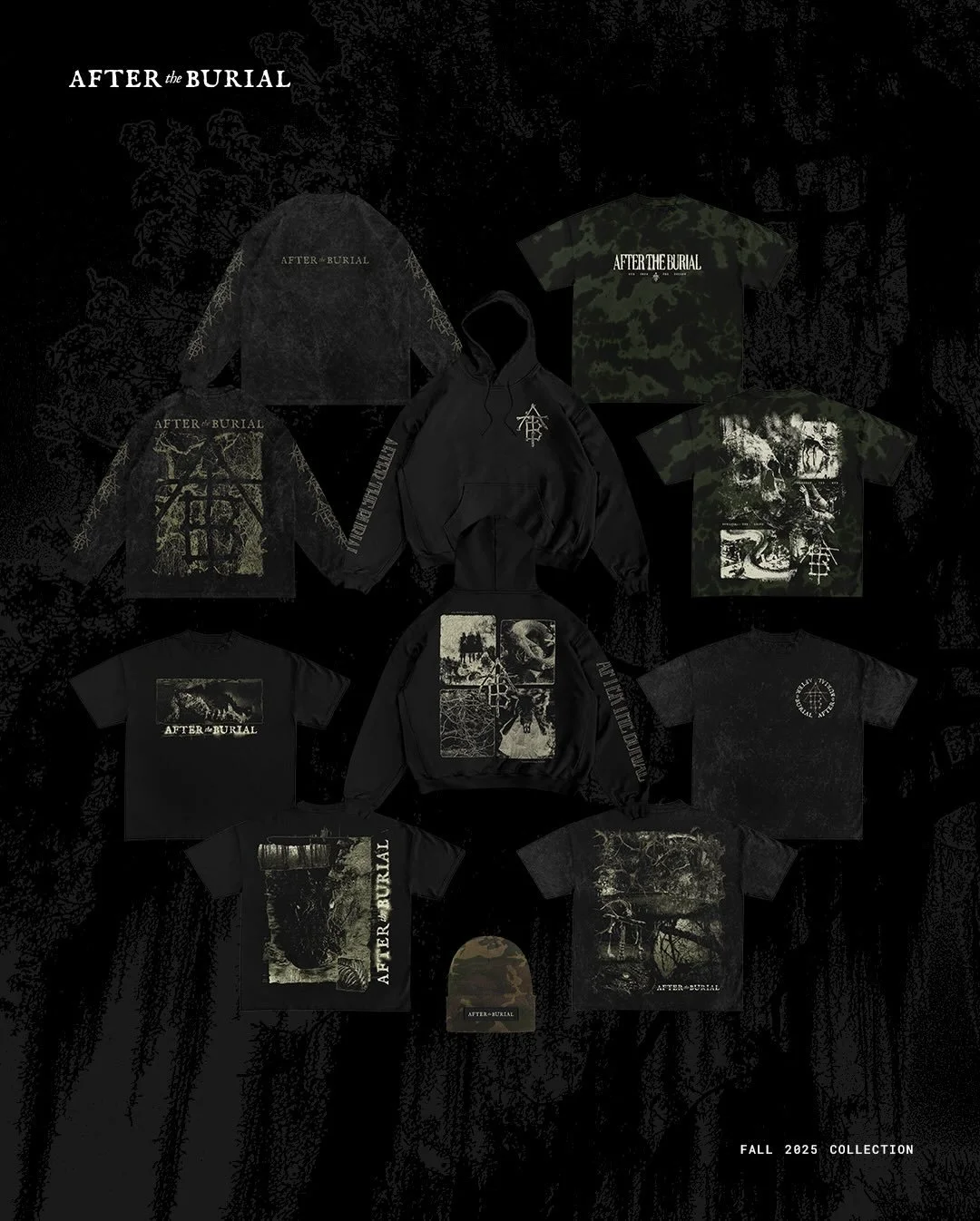 Introducing the Fall 2025 merch collection I designed for the guys in @aftertheburial. The brief leaned into Deep South, liminal, gritty imagery - a direction I had a lot of fun with. The full collection is now live in the band&rsquo;s webstore. 🐊

