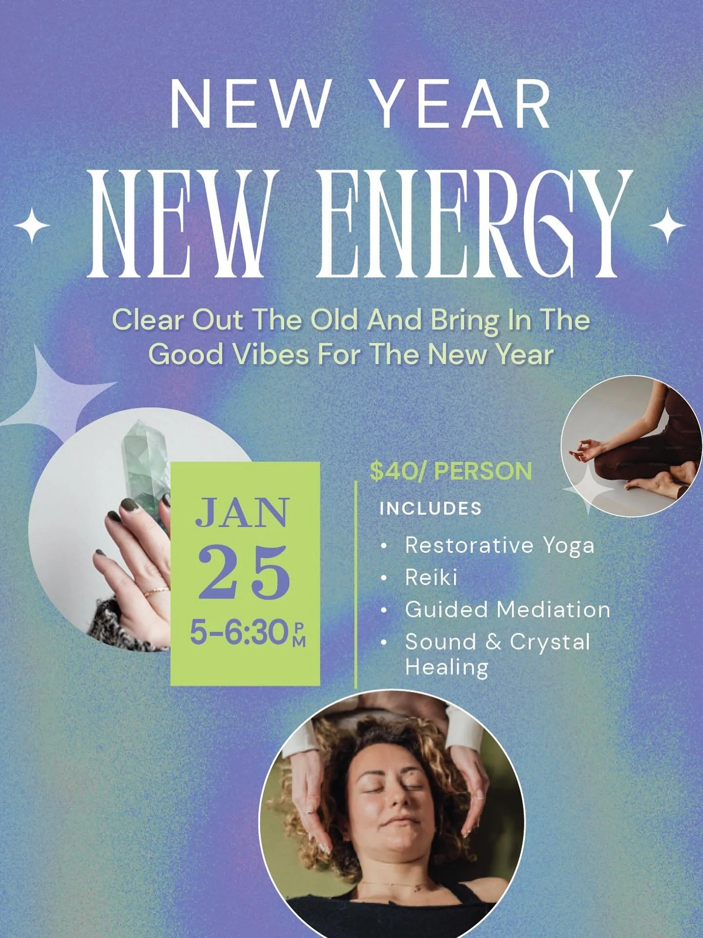 SUNDAY IN AUBURN!!! Join us January 25 for New Year, New Energy &mdash; a feel-good, soul-reset experience designed to help you release what&rsquo;s heavy and call in what&rsquo;s next.
Think:
🤍 Deep restorative yoga
✨ Reiki + energy clearing
🔔 Sou