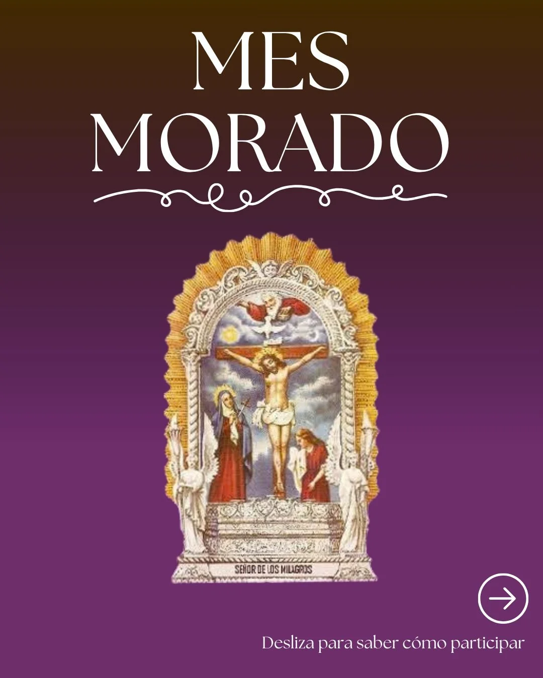 Con mucha fe y devoci&oacute;n, te invitamos a participar en nuestro Mes Morado en honor al Se&ntilde;or de los Milagros. 🙏🏽💜

Retiro Espiritual
  Domingo 4 de octubre | 8:00 a. m. &ndash; 4:00 p. m.
 San Francisco Javier &ndash; 3033 N Francisco 