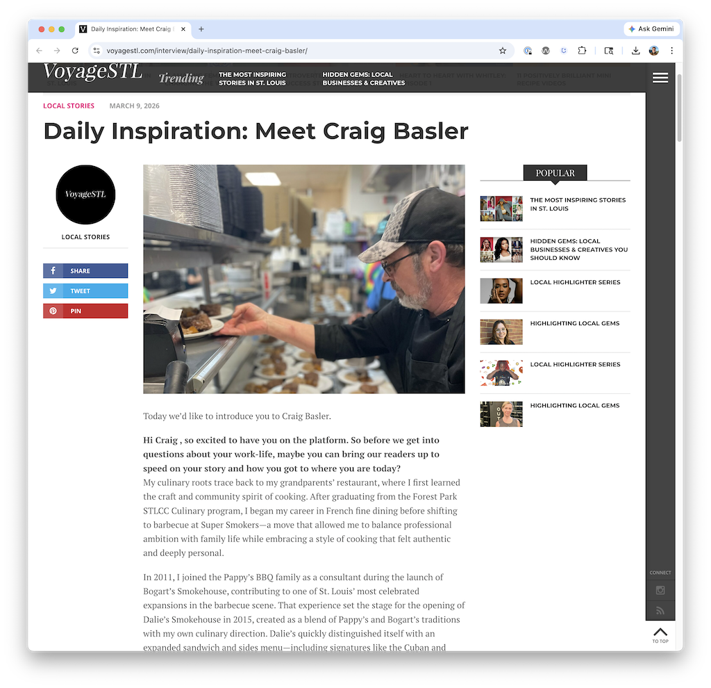 Chef Craig Basler Featured in VoyageSTL Interview