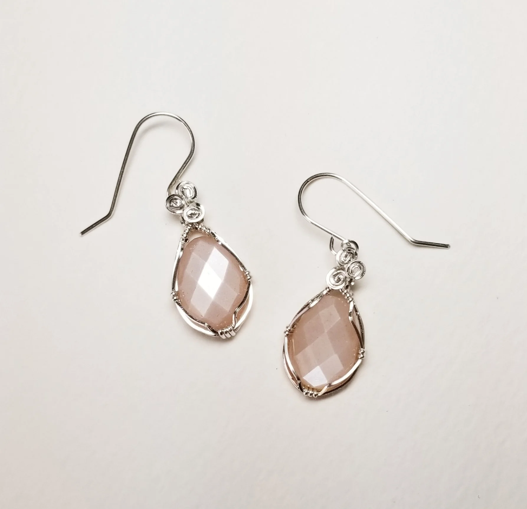 Peach Moonstone Silver Earrings