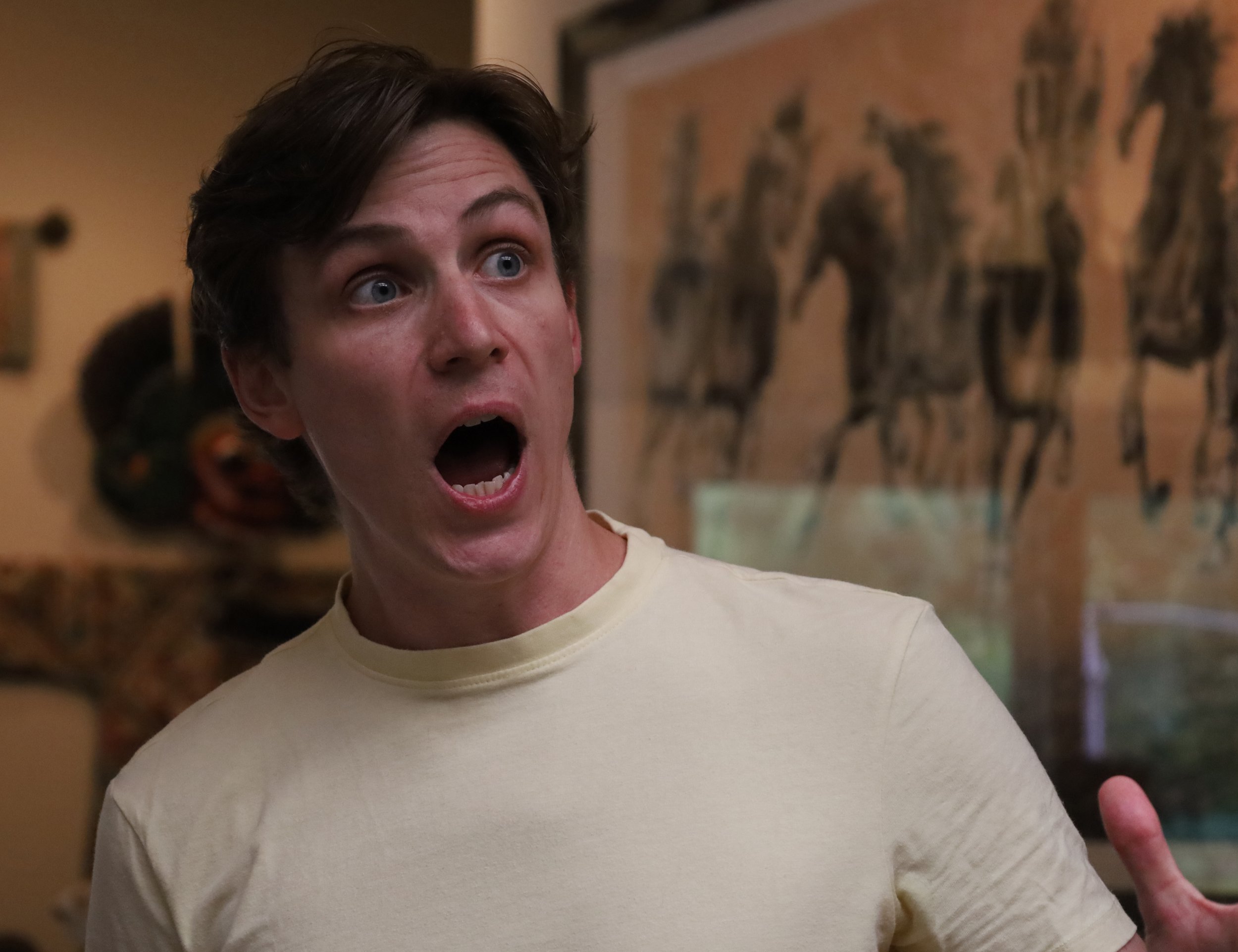 BROOKLINE, MA—9.14.25--Scott Ballantine, an ensemble performer, opens his mouth wide to sing during rehearsal for White Snake Projects’ “White Raven Black Dove.” 