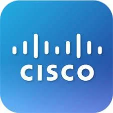 Cisco logo with a blue gradient background and a white sound wave symbol.