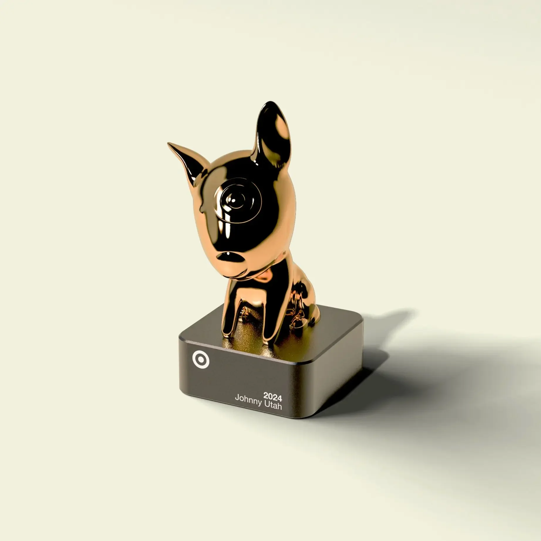 Custom Bullseye bull-terrier mascot corporate award, 3D printed ballistic nylon painted gold for Target by Bennet Awards