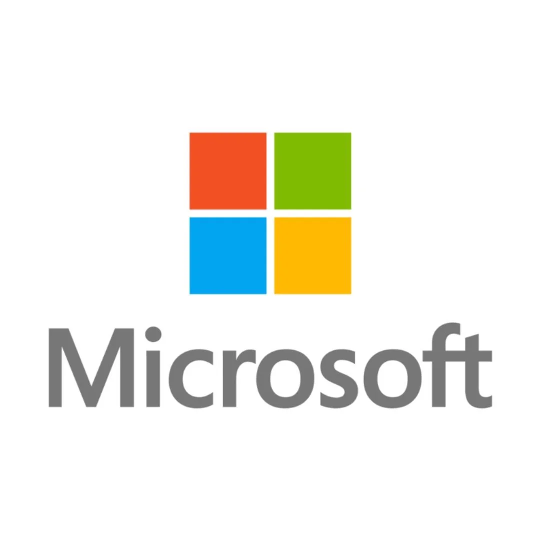 Microsoft logo with four colored squares and the word 'Microsoft' underneath.