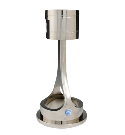 AT&T logo on a metallic robot arm with a cylindrical top.