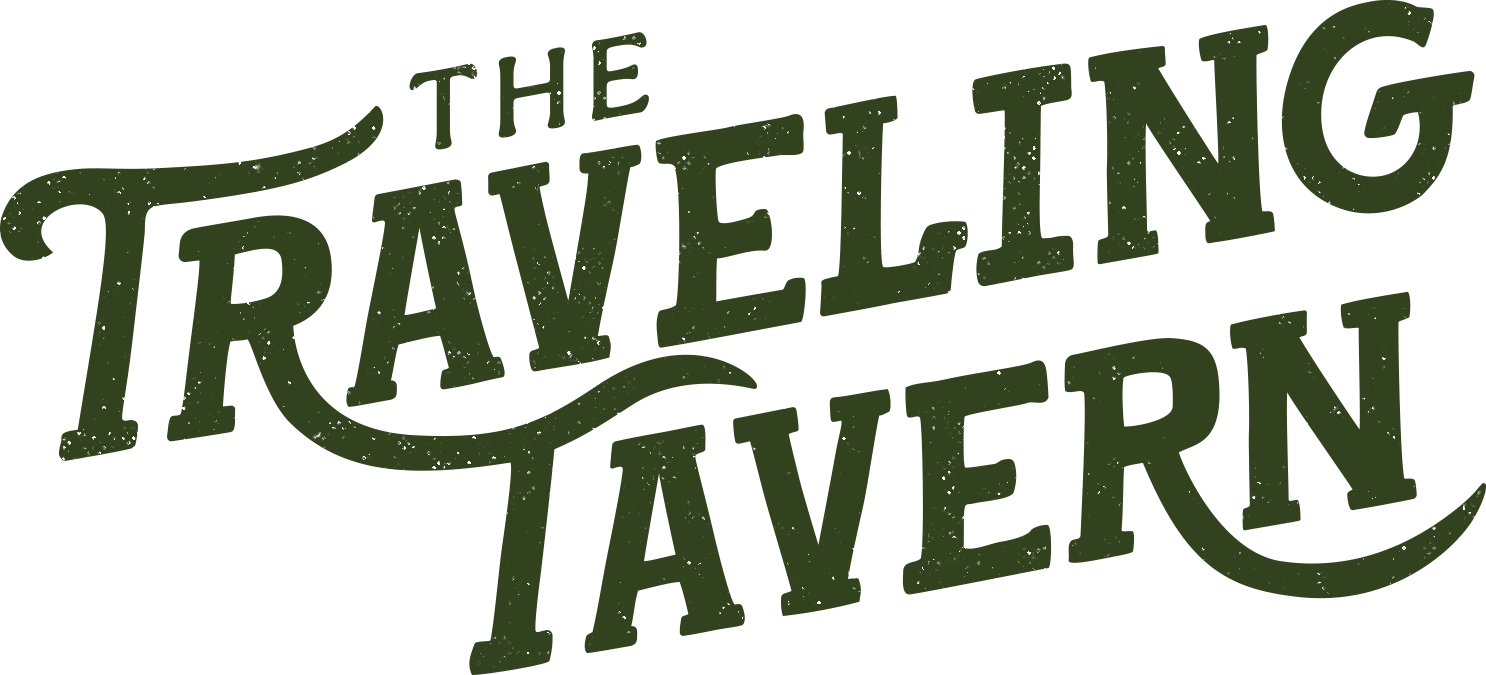 Green stylized text reading "The Traveling Tavern" on a transparent background.
