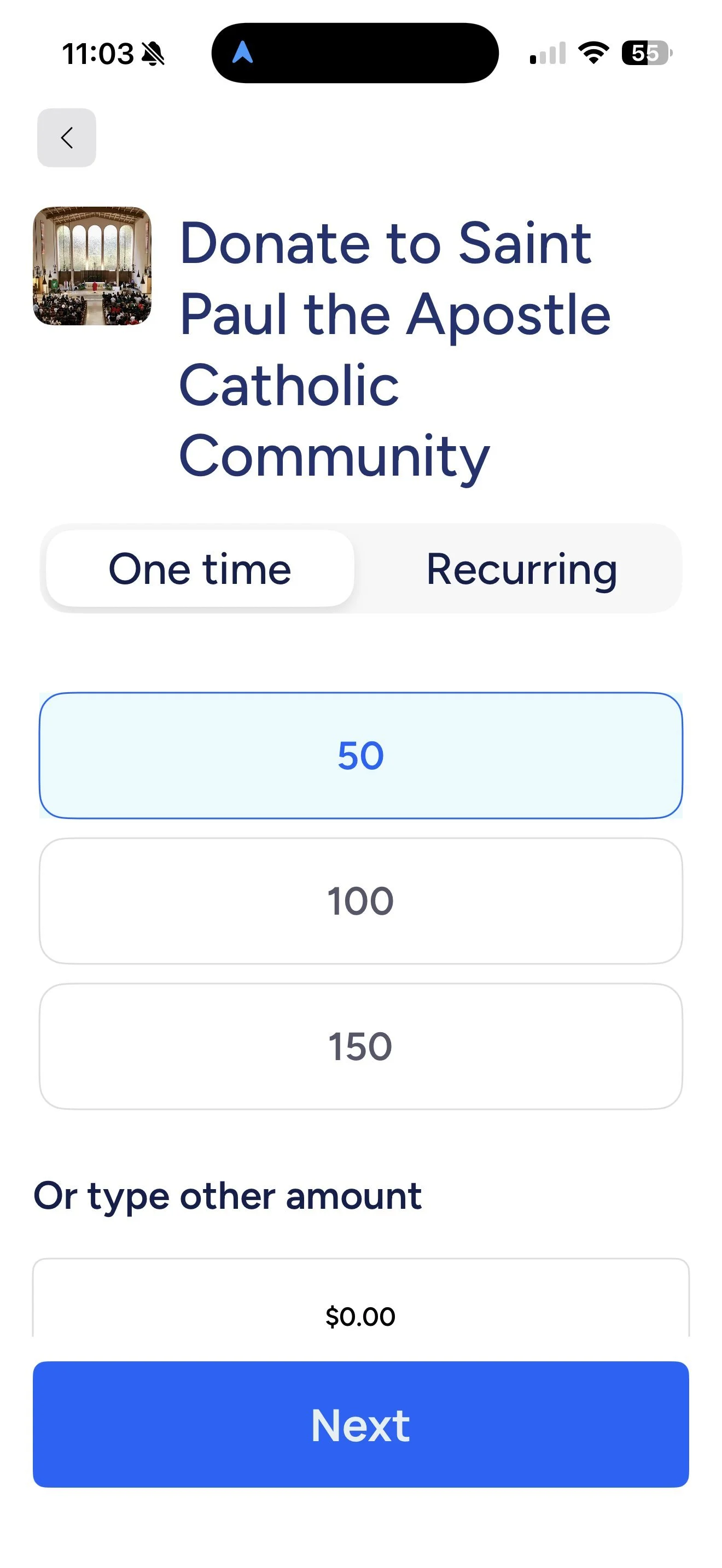 Donation Basket app — give an amount