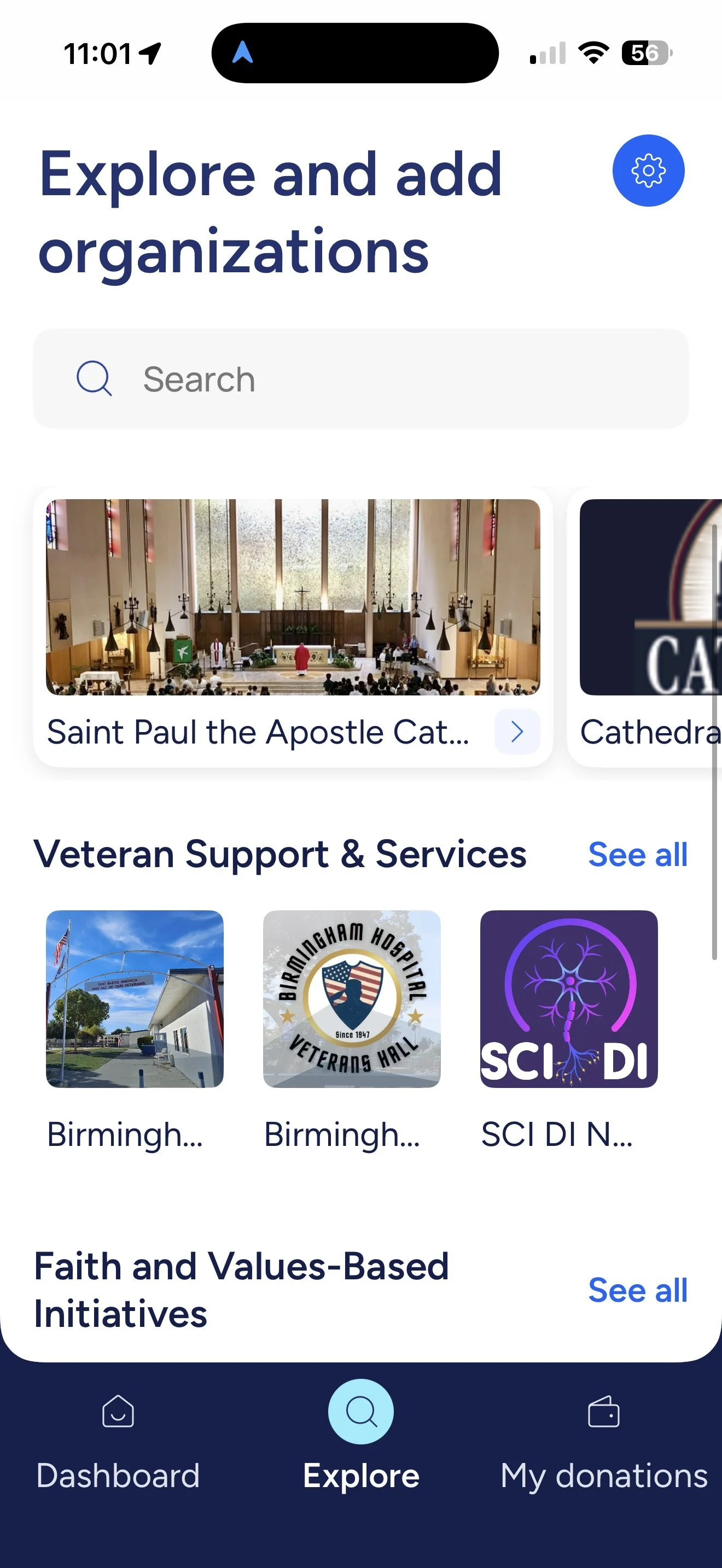 Donation Basket app — explore organizations
