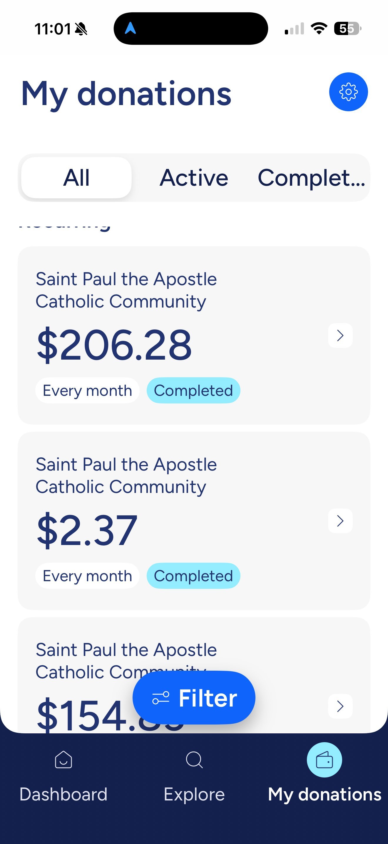 Donation Basket app — my donations