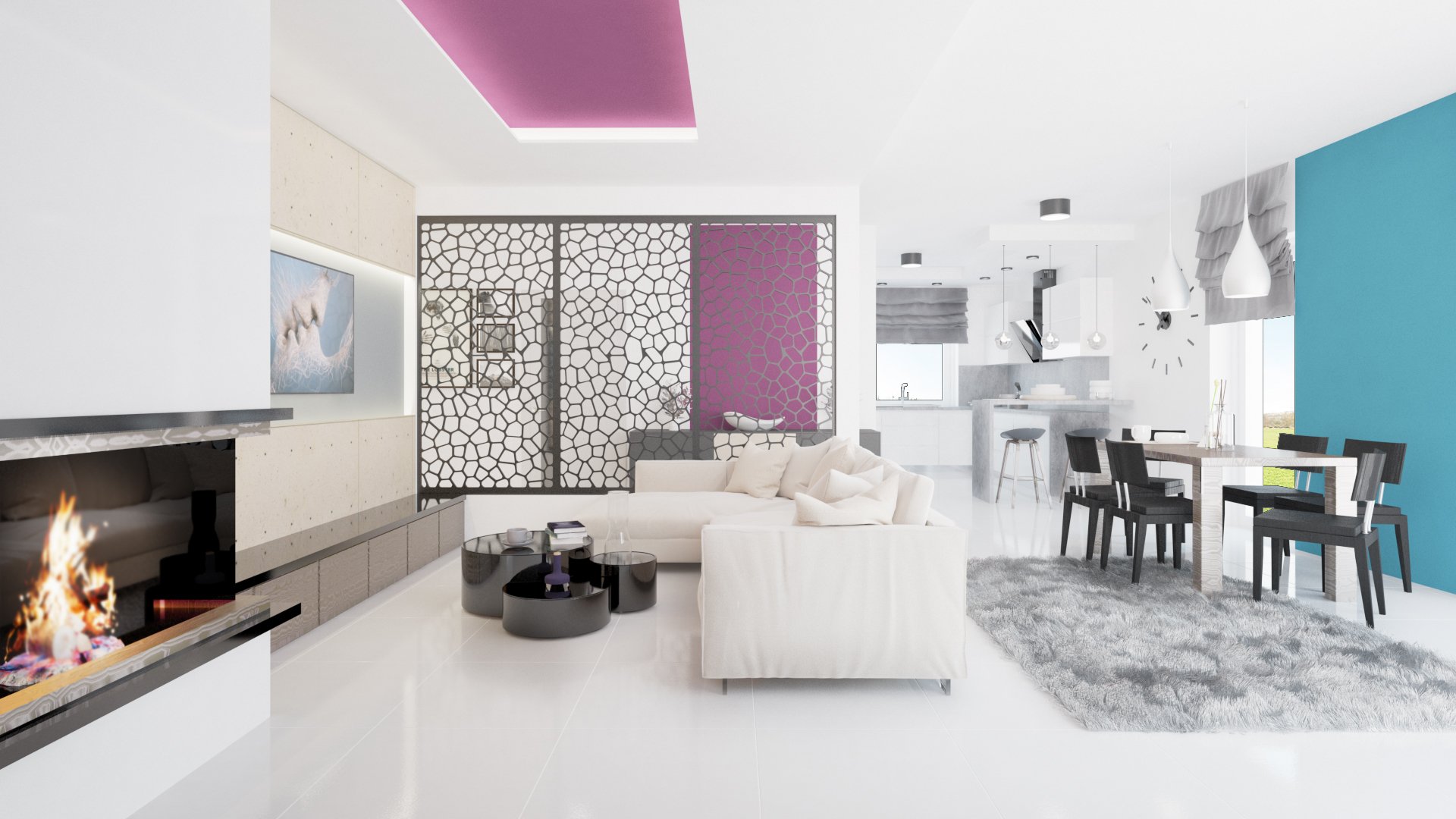 Wohnzimmer mit bunte Farbakkzente