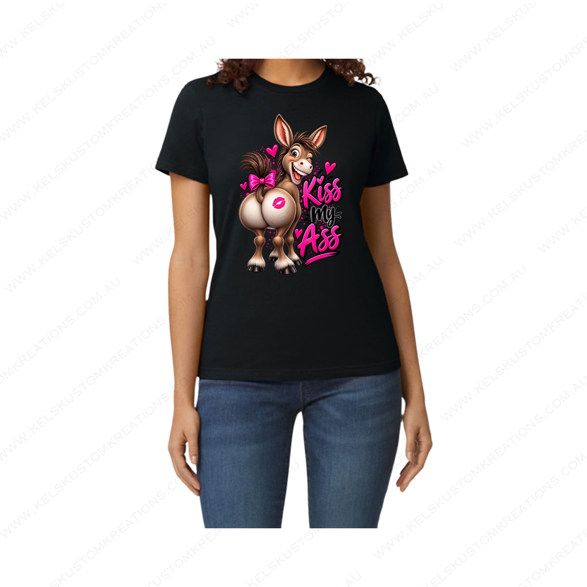 Kiss My Ass Donkey Ladies T-Shirt | Funny Donkey Graphic Tee