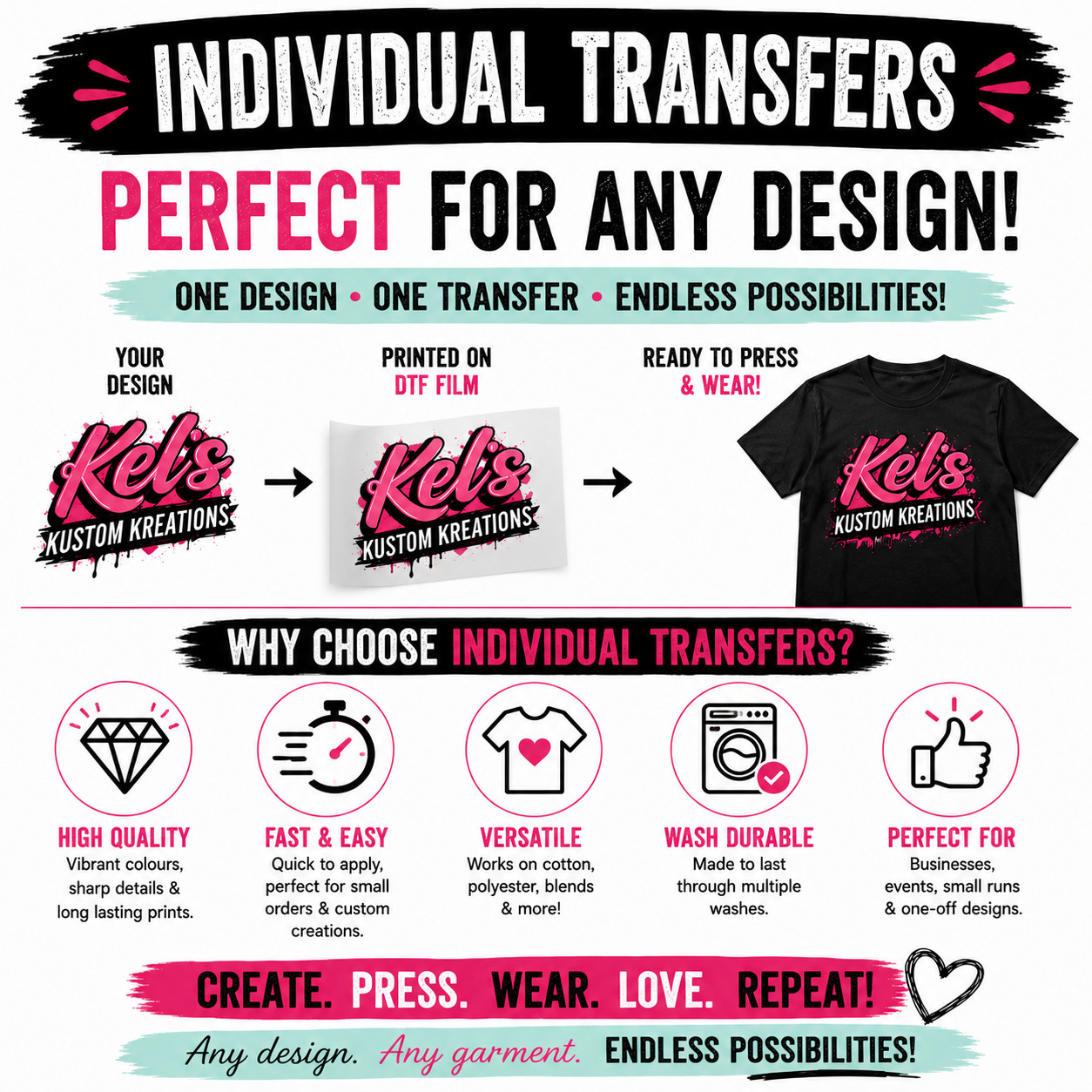 Individual Custom DTF Transfers | Buy As Little As One Ready To Press Transfer