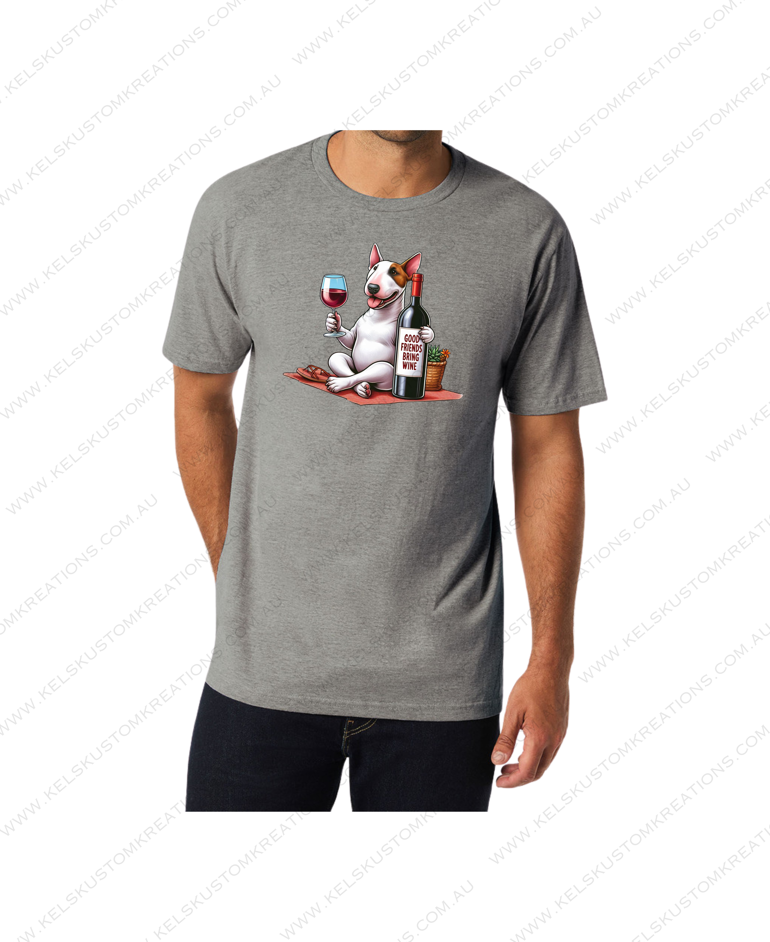 Good Friends Bring Wine Bull Terrier - Graphite Heather.png