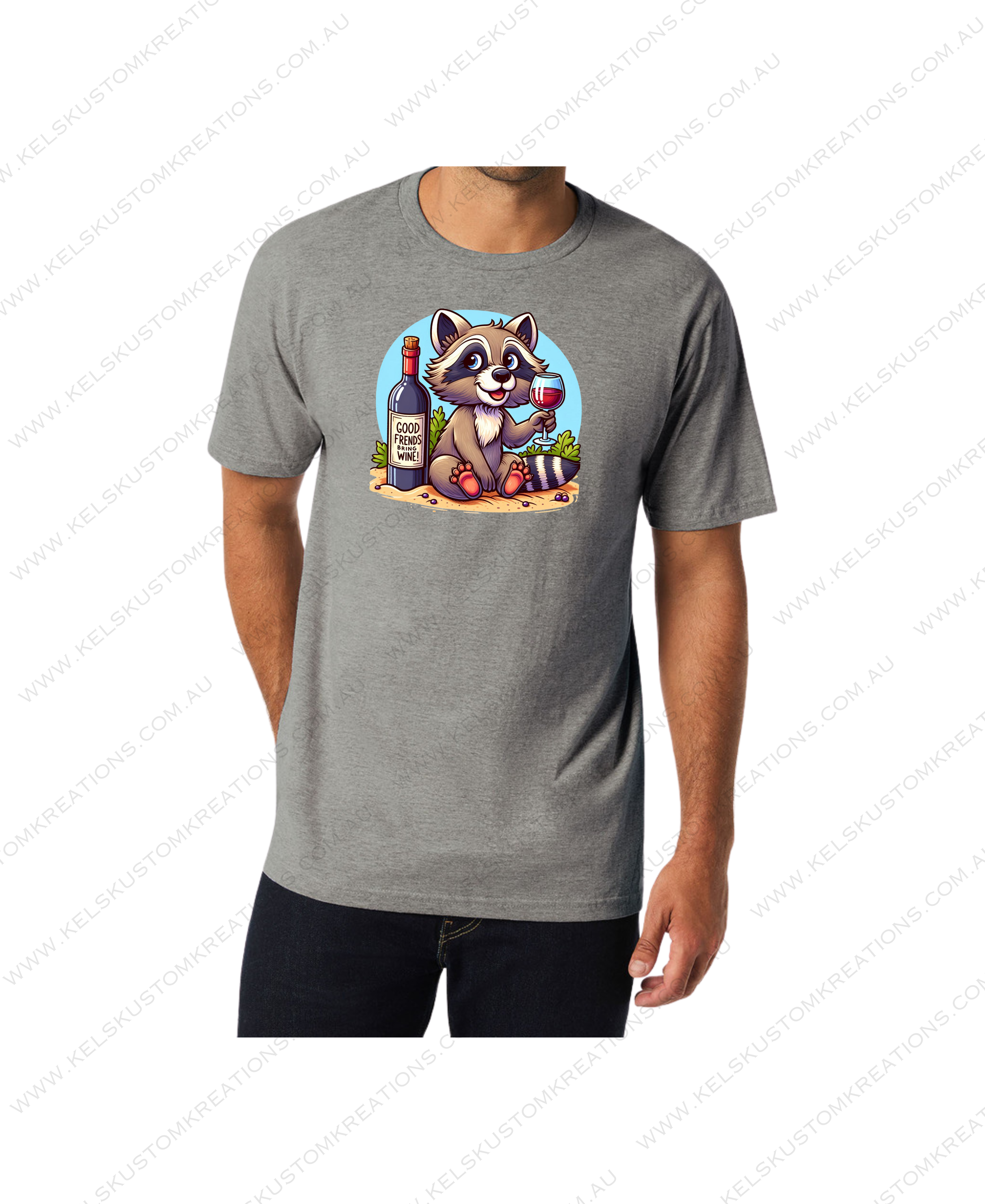 Good Friends Bring Wine Racoon - Graphite Heather.png
