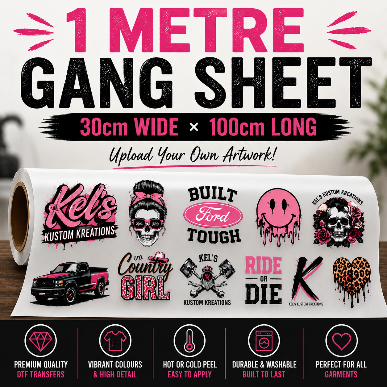 1 Metre DTF Gang Sheet | Custom Ready To Press DTF Transfers Australia