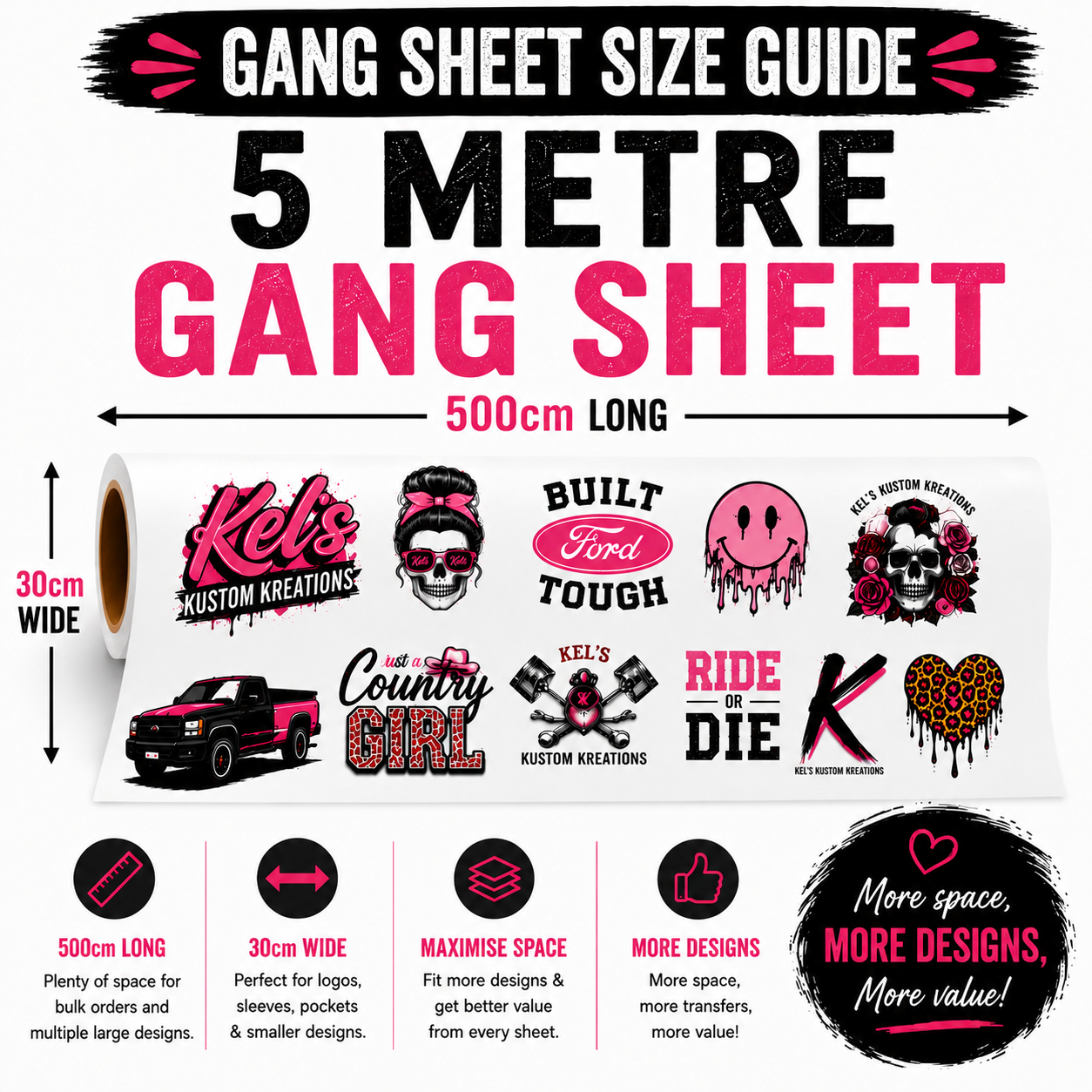 5 Metre DTF Gang Sheet | Custom Ready To Press DTF Transfers Australia