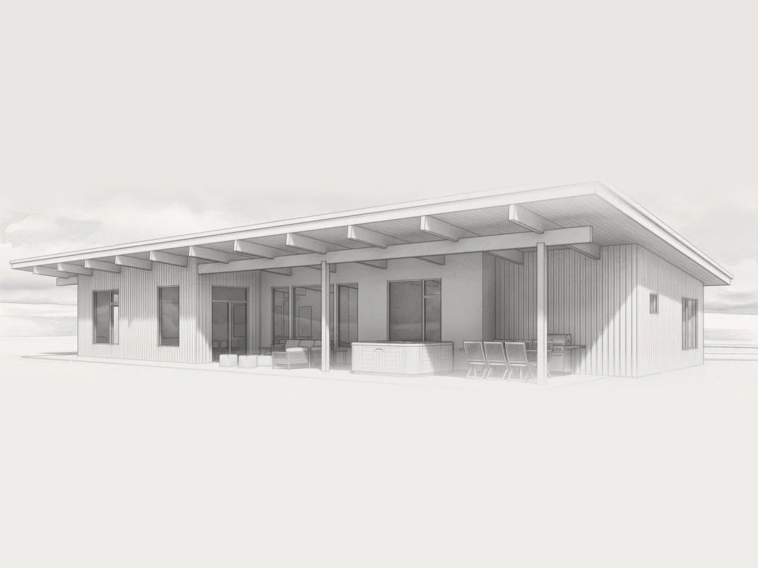 Design rendering of the Snowberry custom home in Three Forks, Montana