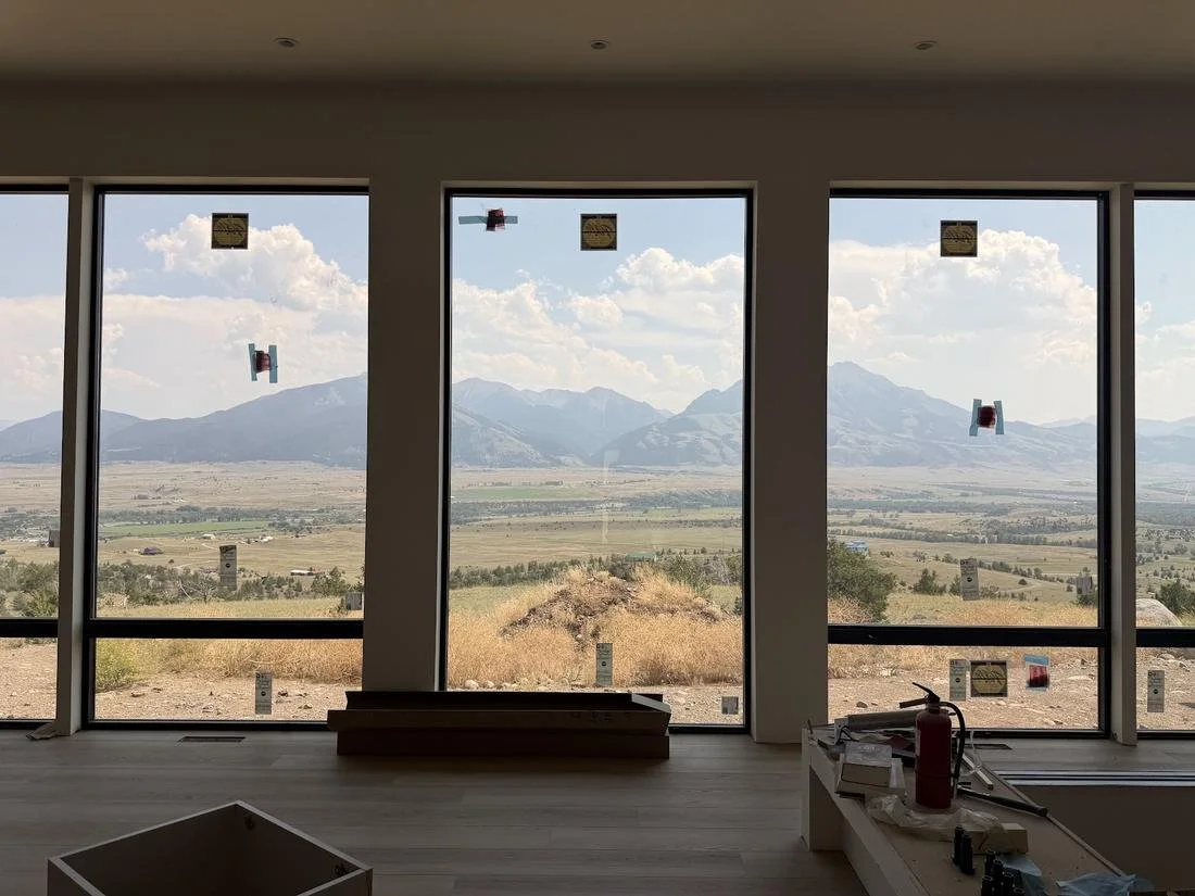 Great room windows framing the Absaroka Range
