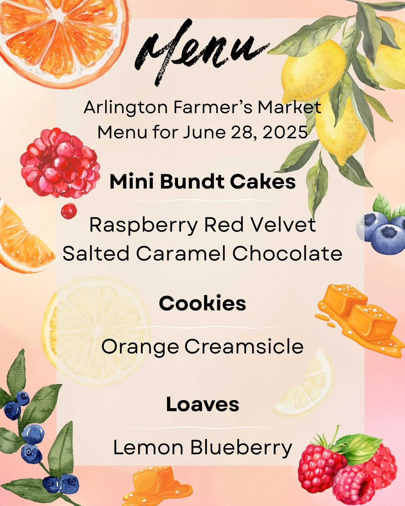 Here is our market menu for this week! We&rsquo;ll be at @dtarlingtonmarket from 9-1 this Saturday. Hope to see you there!! 

#dallasbaker #glutenfreebaking #glutenfreetreats #glutenfreedessert #gfgoodies #celiacfriendly #fortworthfoodies #dfwfoodies