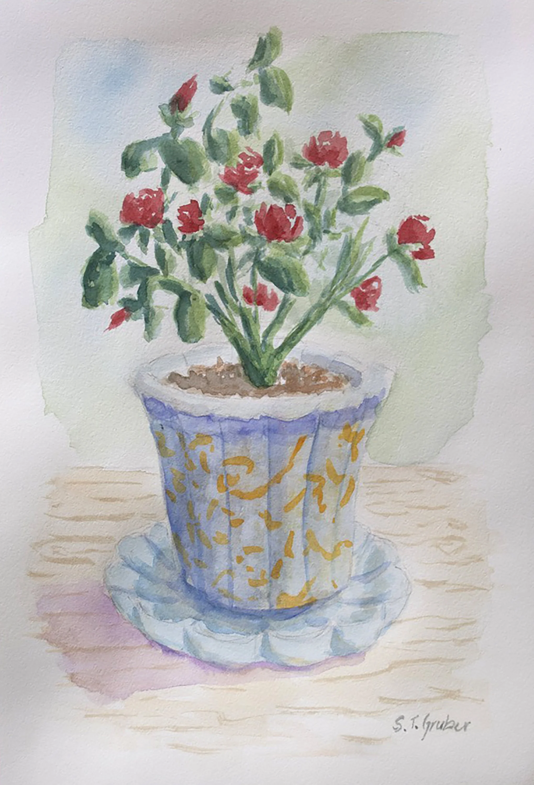A Pot of Roses, 7x10" (Private Collection)