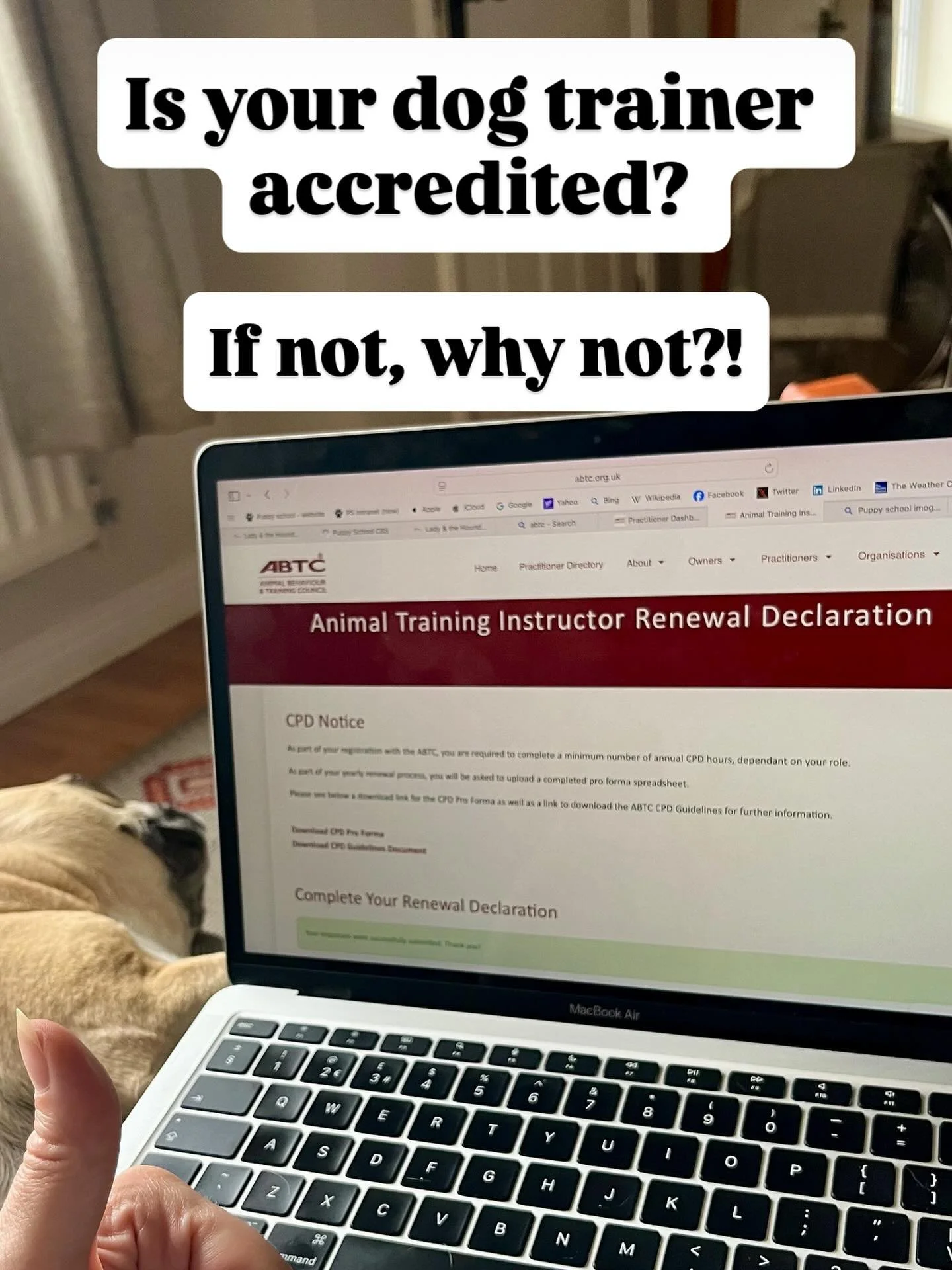 Is your dog trainer accredited? If not, why not 🤔
We sure are….and not just with one dog training membership organisation, but two! @abtcouncil @apdtuk 
Each year, both myself and Kaitlin  independently commit to follow a code of ethics whi