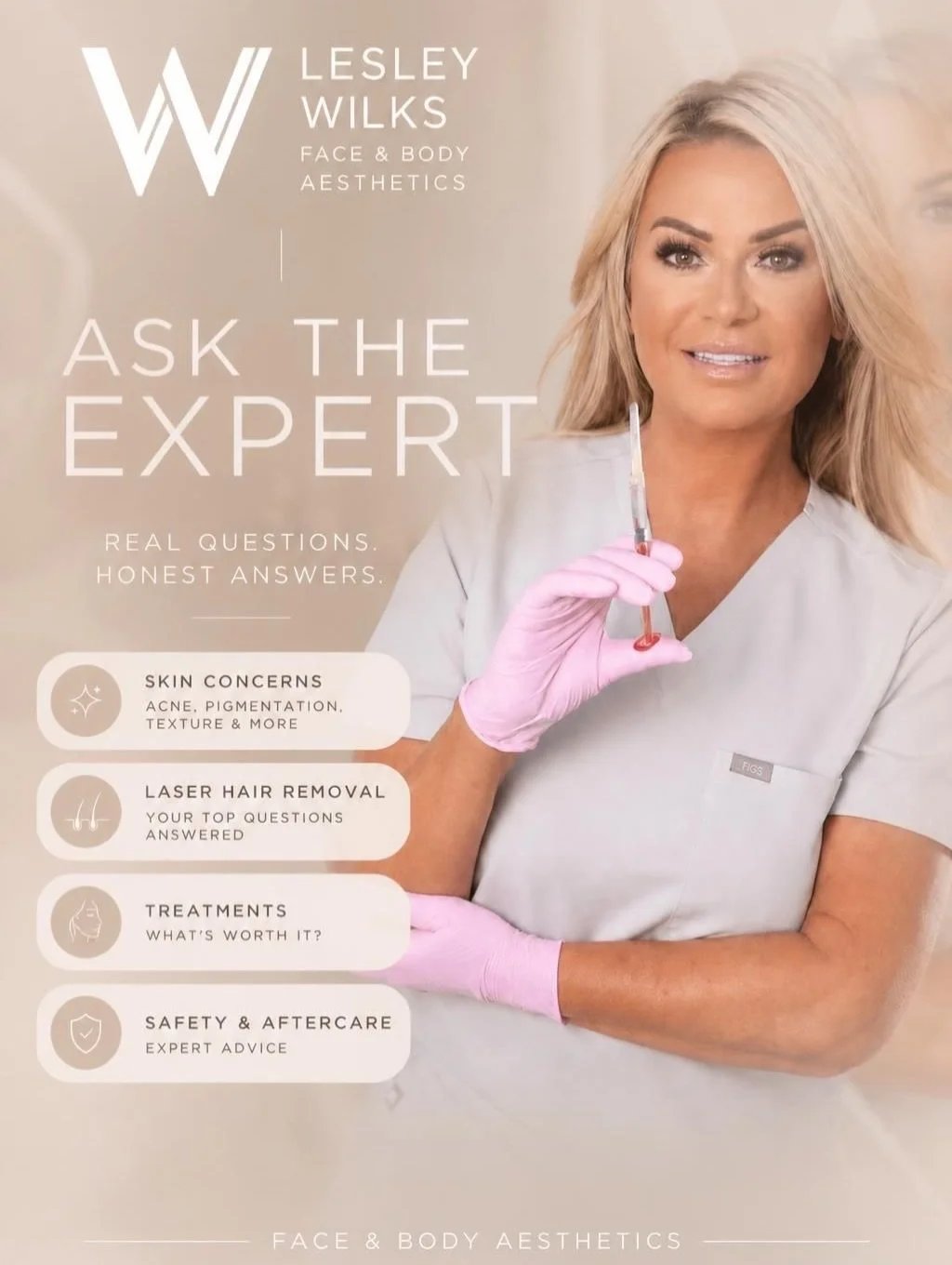 Real questions. Honest answers. ✨

Welcome to 
✨ASK THE EXPERT ✨
a space for your questions to me to ask about 
skin concerns, 
aesthetic procedures 
permanent make up, 
laser hair removal, 
confidence and aftercare.

What would you like to know? Dro