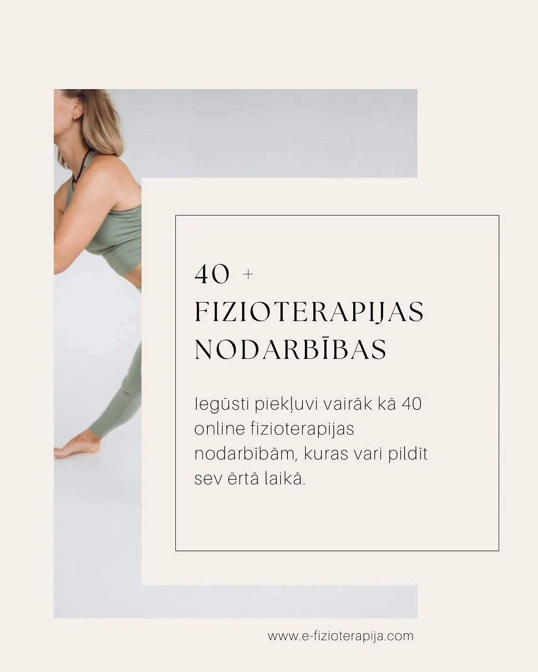 Tad nu beidzot Tev ir iespēja iegādāties piekļuvi vairāk kā 40 online fizioterapijas nodarbībām kopā ar mani par draudzīgu cenu - 33&euro;.
Tās Tev palīdzēs mazināt saspringumu un sāpes, uzlabos ķermeņa kontroli, muskuļu spēku, stāju un līdzsvaru.
Ie