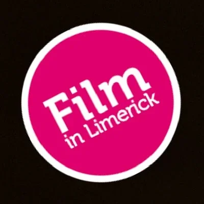 Pink circular logo with white text that says 'Film in Limerick'.
