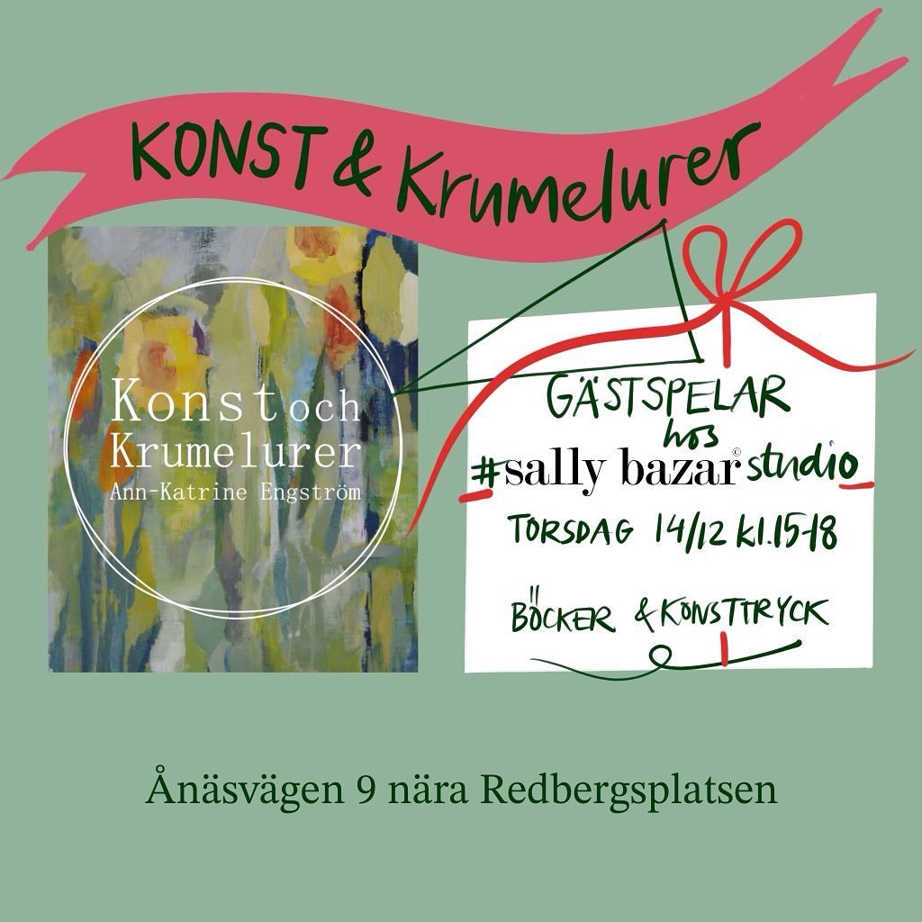P&aring; torsdag g&auml;stspelar jag hos @sallybazar studio🤶🏻 D&aring; finns det m&ouml;jlighet att k&ouml;pa julklappar och kika in i Sally Bazar fina julbutik🎄🎅🏻🌟 Jag har med mig olika konsttryck, prints, sk&auml;rbr&auml;dor och signerar min