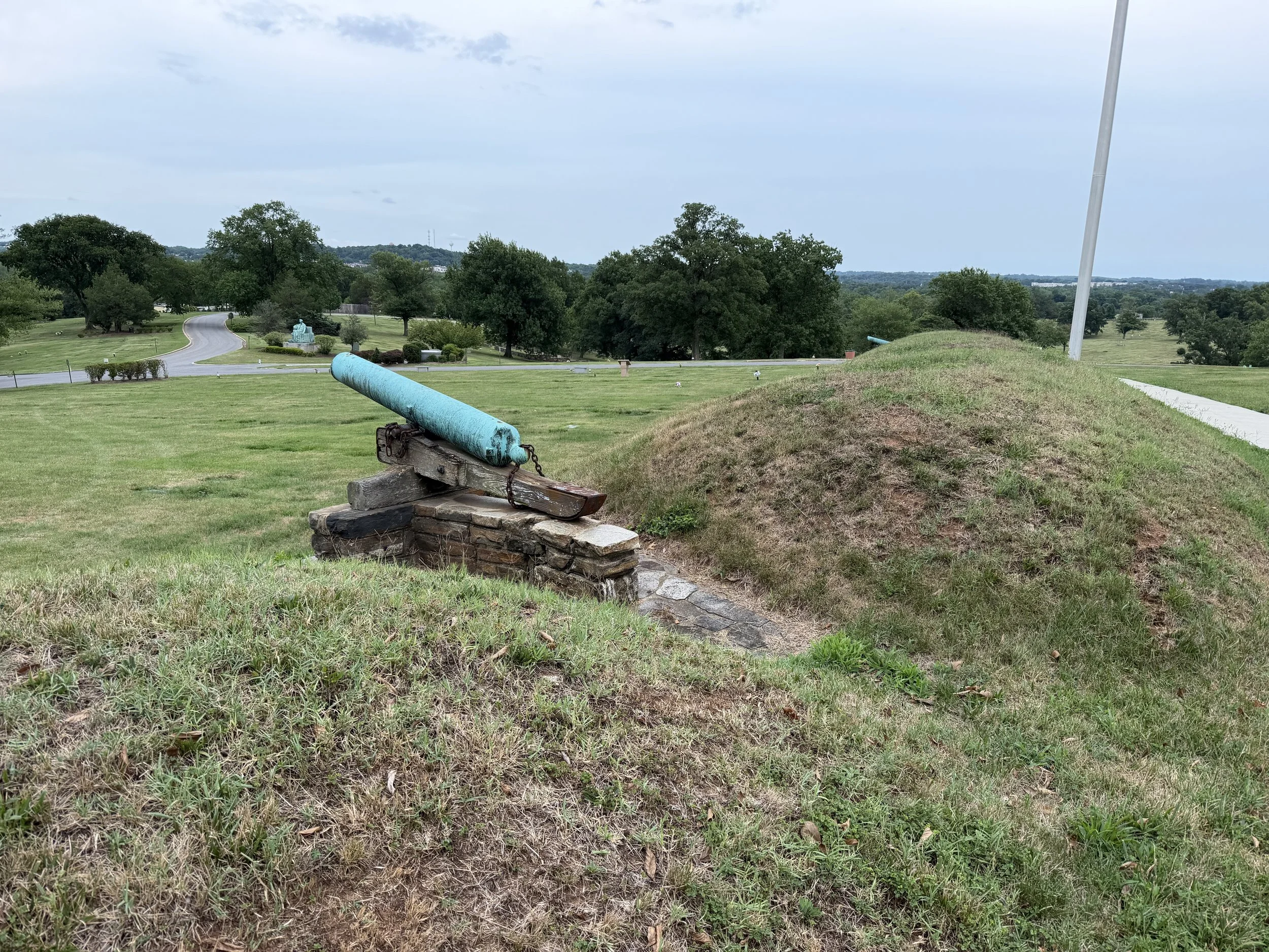 Two US Navy 12-Pounder Rifled Boat Howitzers are displayed at Fort Lincoln Cemetery in Bladensburg, Maryland
