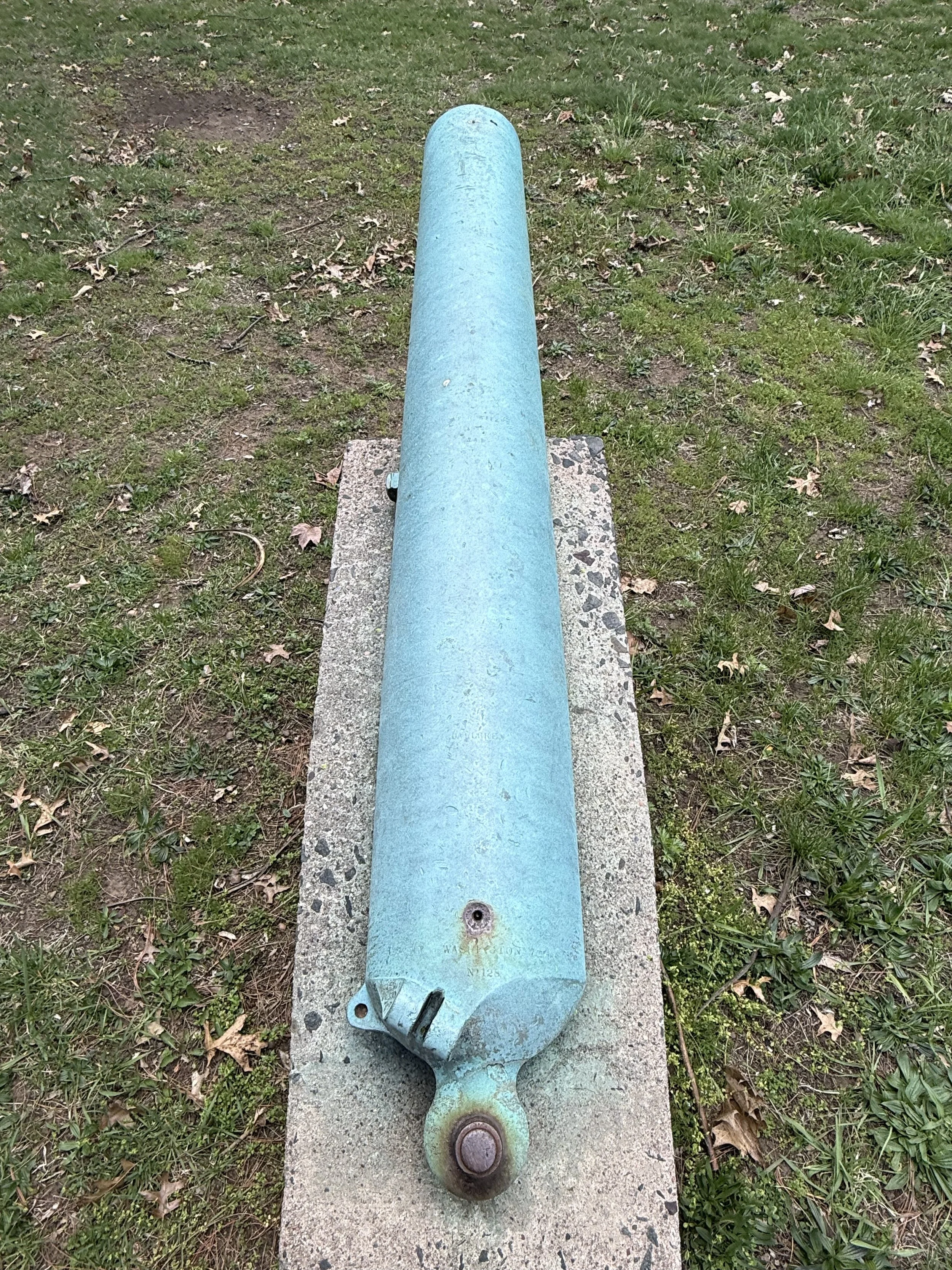 US Navy 12-Pounder Boat Howitzer Number 128 is one of for displayed around a monument in New Haven, Connecticut