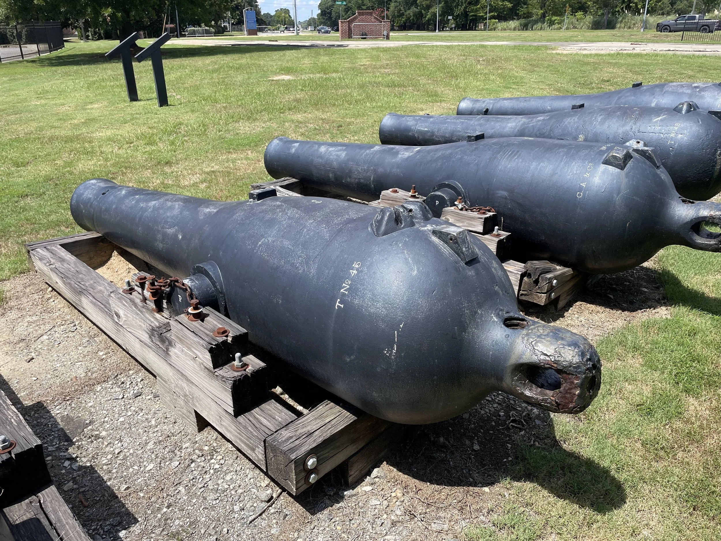 9-Inch Dahlgren Number 45 is displayed alongside other ex-bollards at the National Civil War Naval Museum