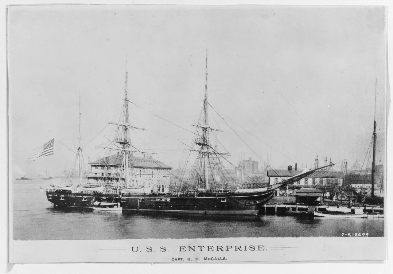 USS Enterprise - a wooden steam and sail gunboat of the US Navy in the 1880s.