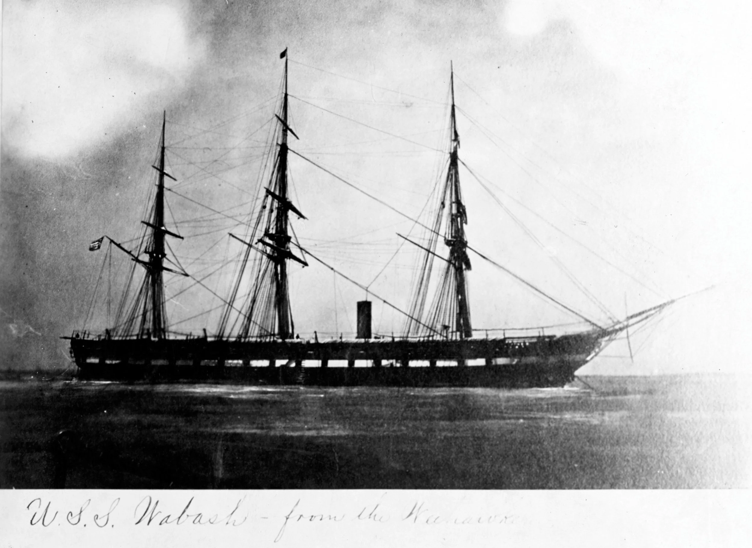 USS Wabash photographed from the deck of USS Weehawken at Port Royal, South Carolina in 1863.