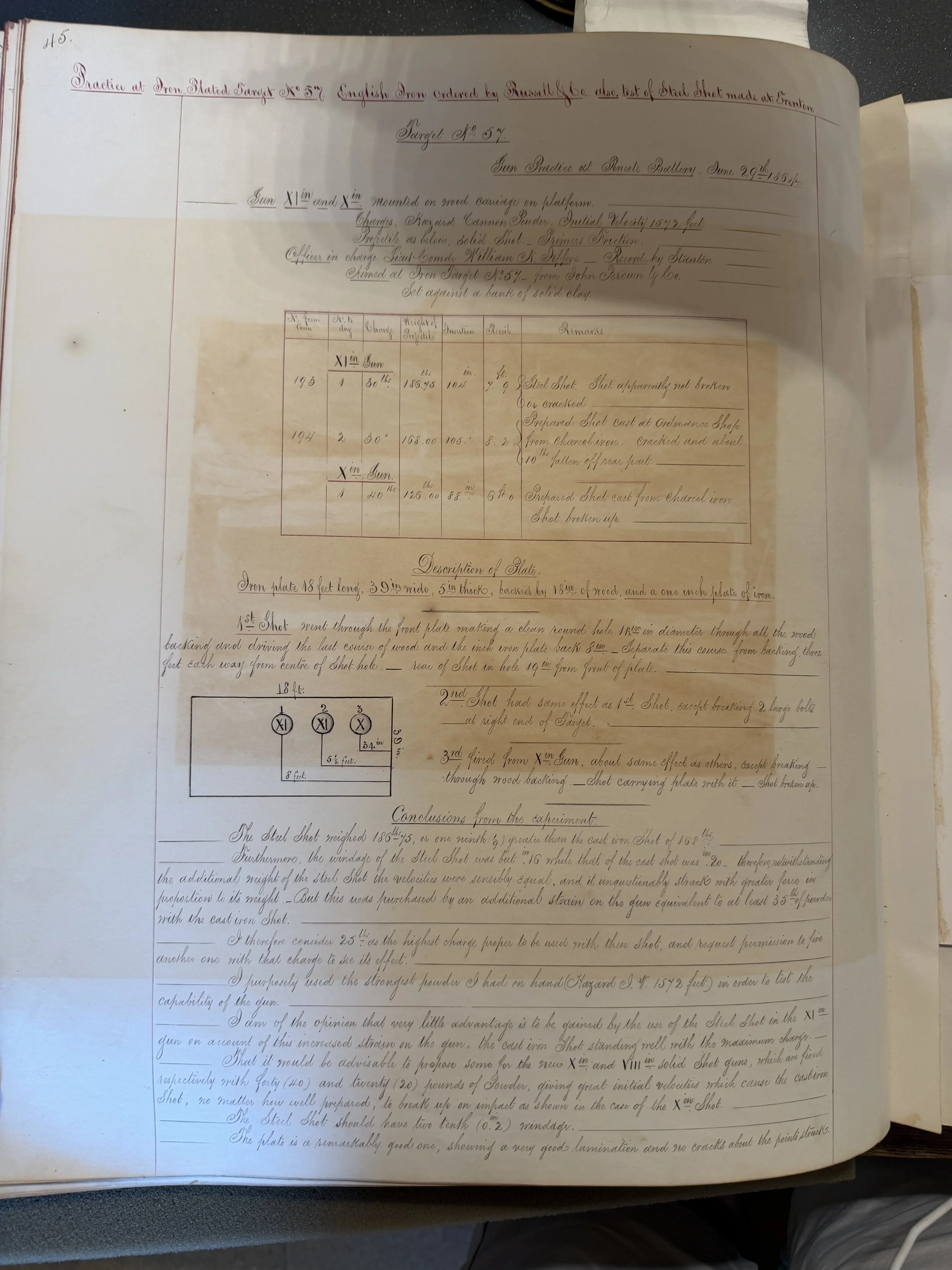 Page one of the record for tests against Target 57