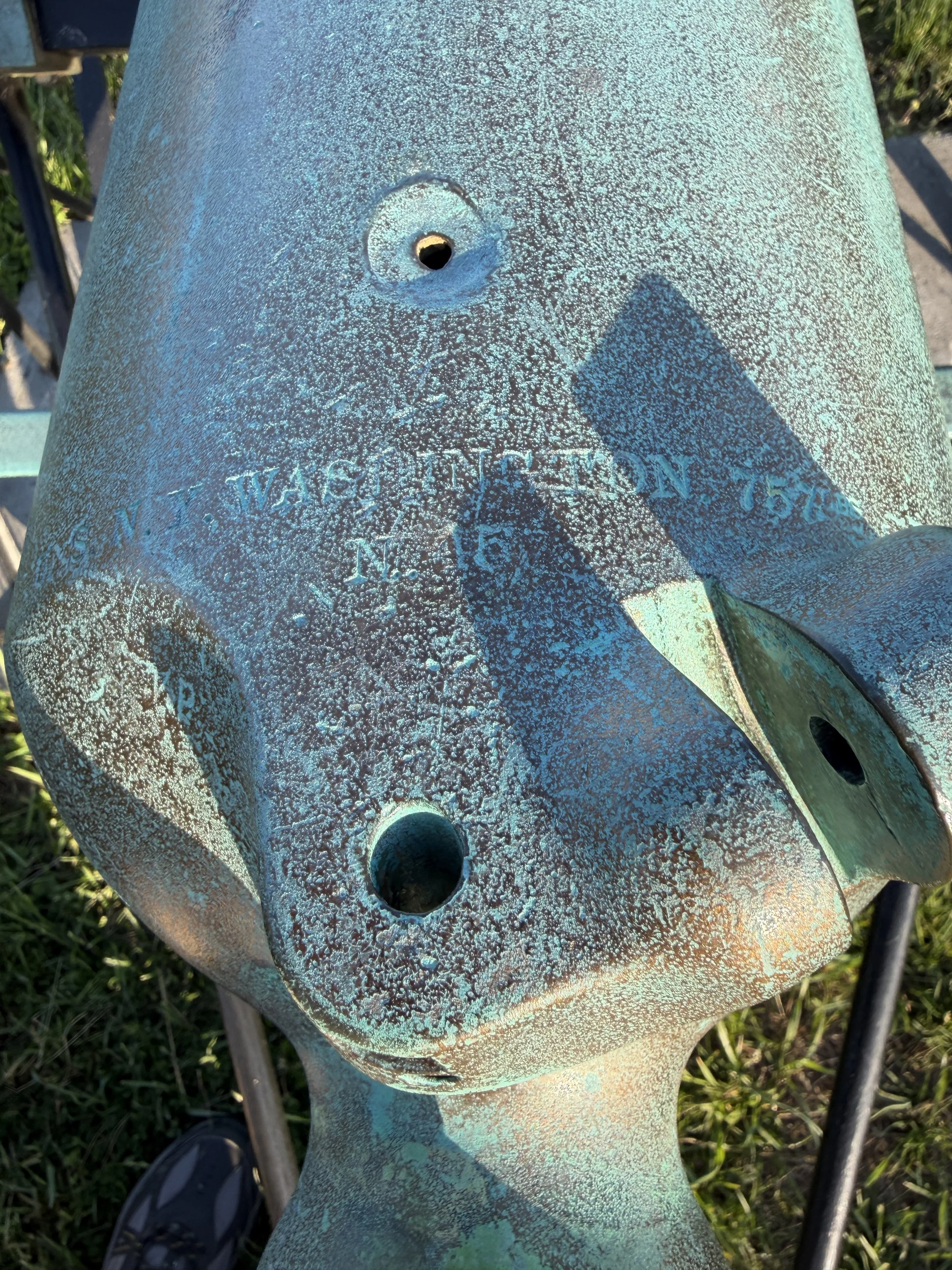 Number 45’s manufacture at the Washington Navy Yard and weight of 757 pounds can be seen on the breech of the boat howitzer.