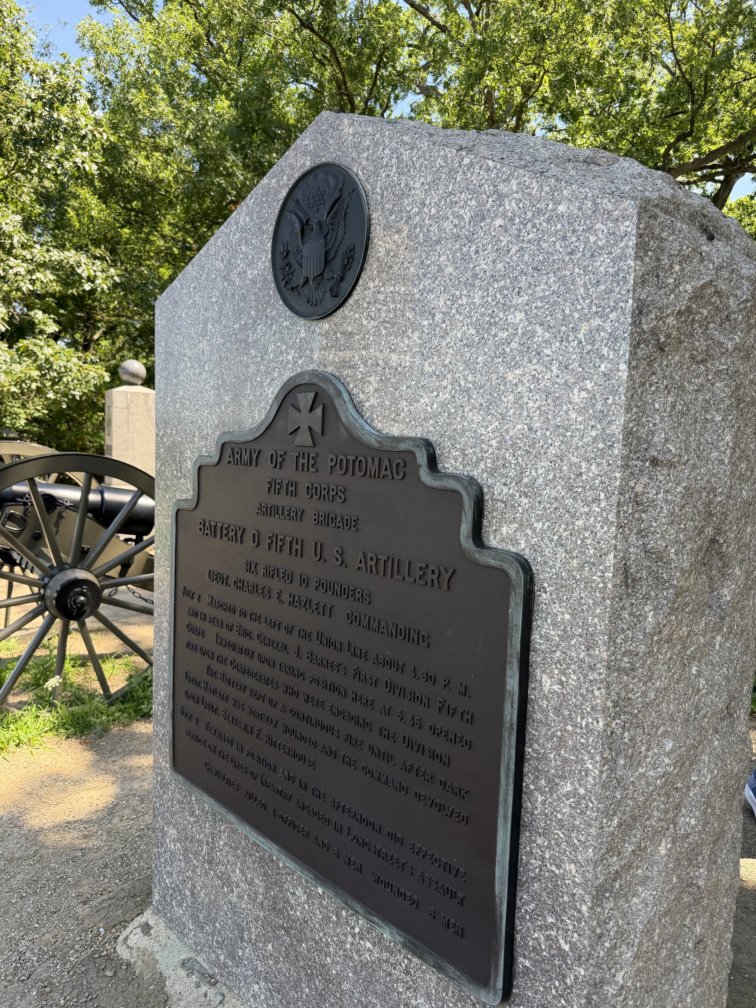 The Battery D. Fifth US Artillery Monument on Little Round Top