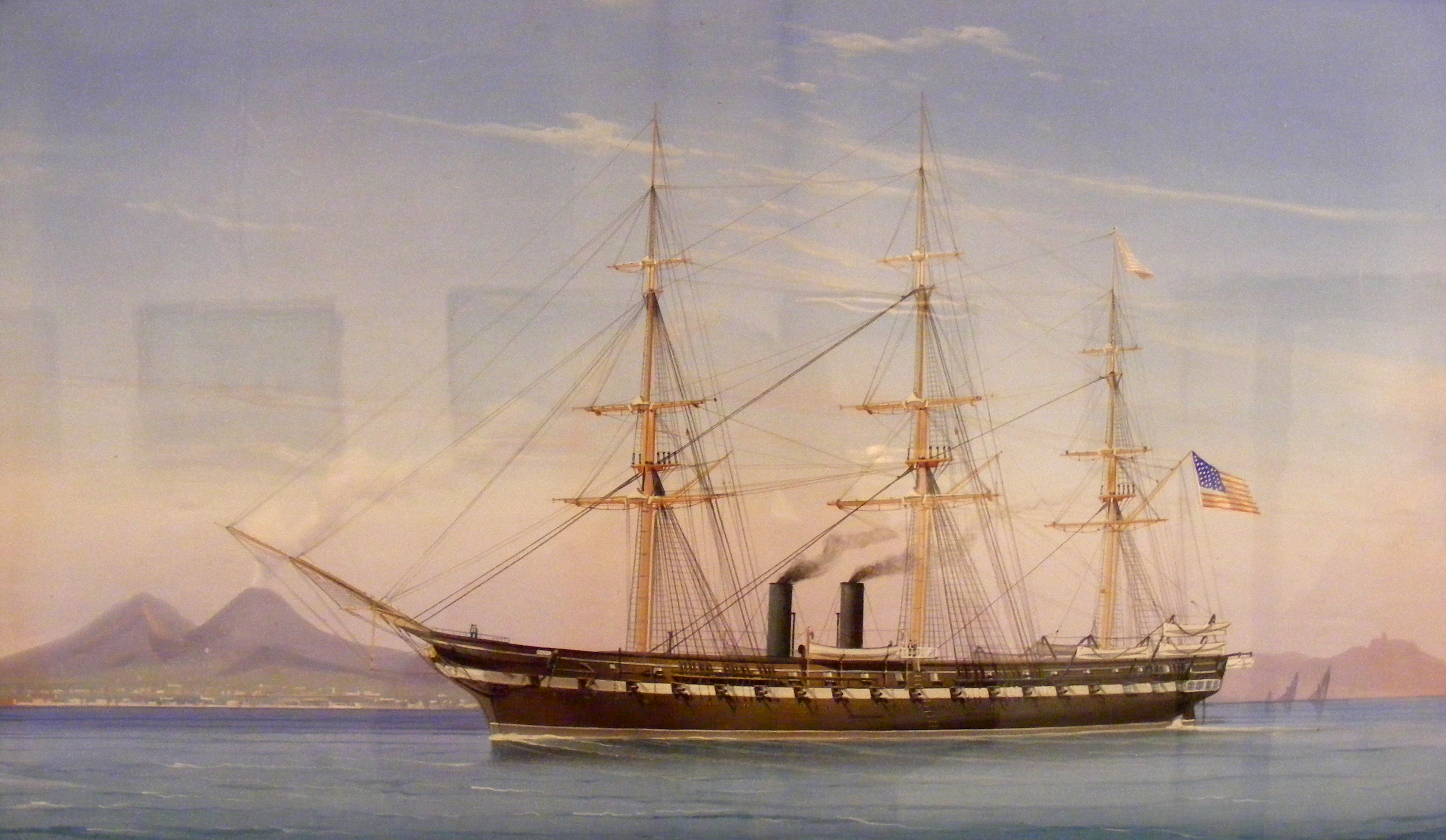 Painting depicting USS Franklin displayed at the United States Naval Academy.  Photo by Gerald Todd.